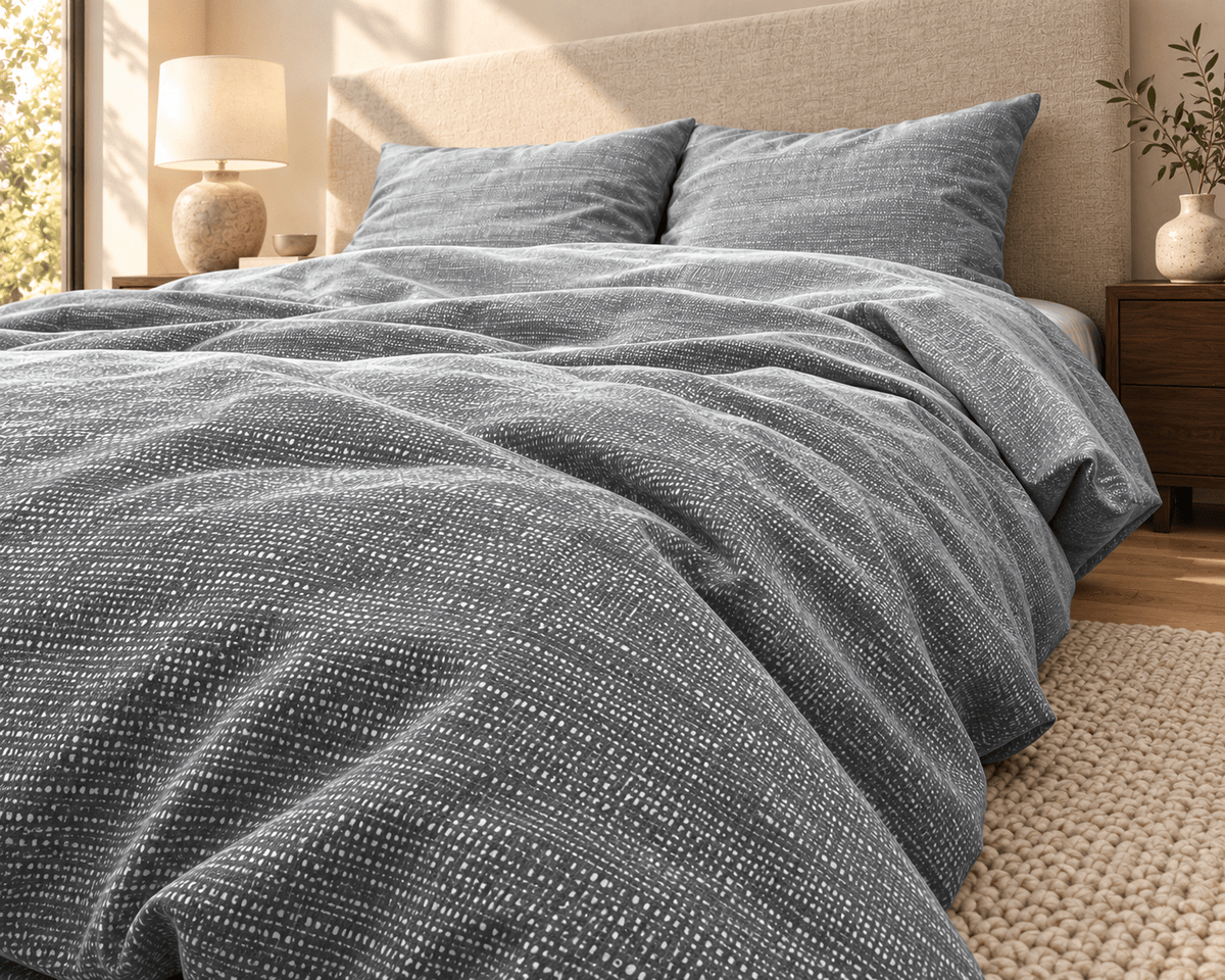 Katoen Flanel Dekbedovertrek Grijs – Stone Stripe – Warm & Zacht met Kussenslopen – Sleeptime - Dromen & Wonen
