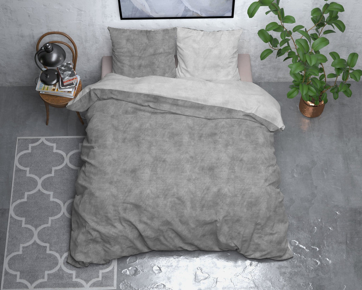 Katoen Flanel Dekbedovertrek Grijs – Washed Cotton – Warm & Zacht met Kussenslopen – Sleeptime - Dromen & Wonen