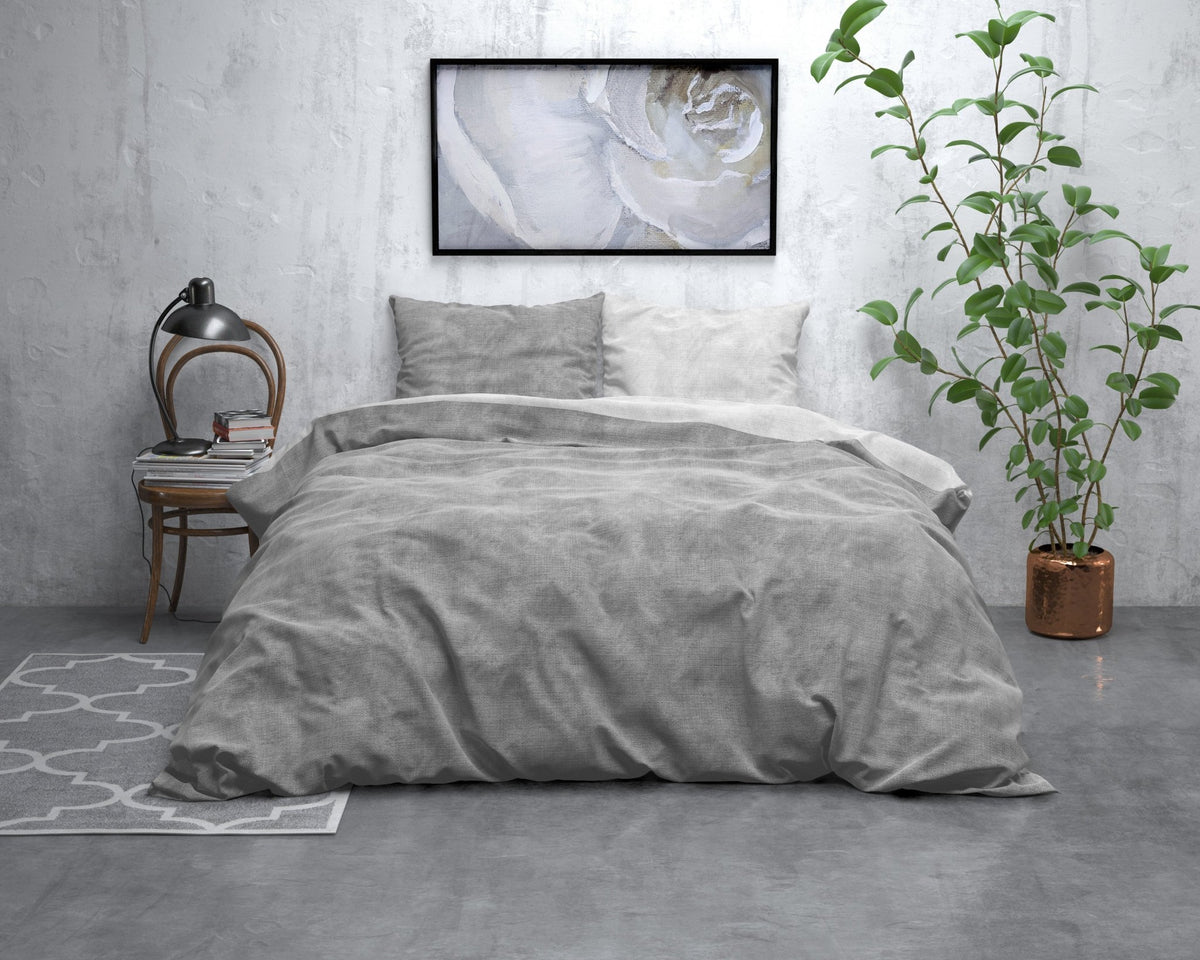 Katoen Flanel Dekbedovertrek Grijs – Washed Cotton – Warm & Zacht met Kussenslopen – Sleeptime - Dromen & Wonen