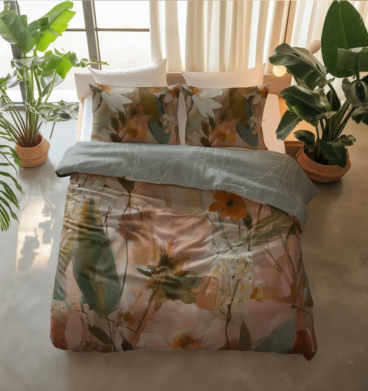 Katoen Flanel Dekbedovertrek Mint – Floralism – Warm & Zacht met Kussenslopen – Dreamhouse - Dromen & Wonen