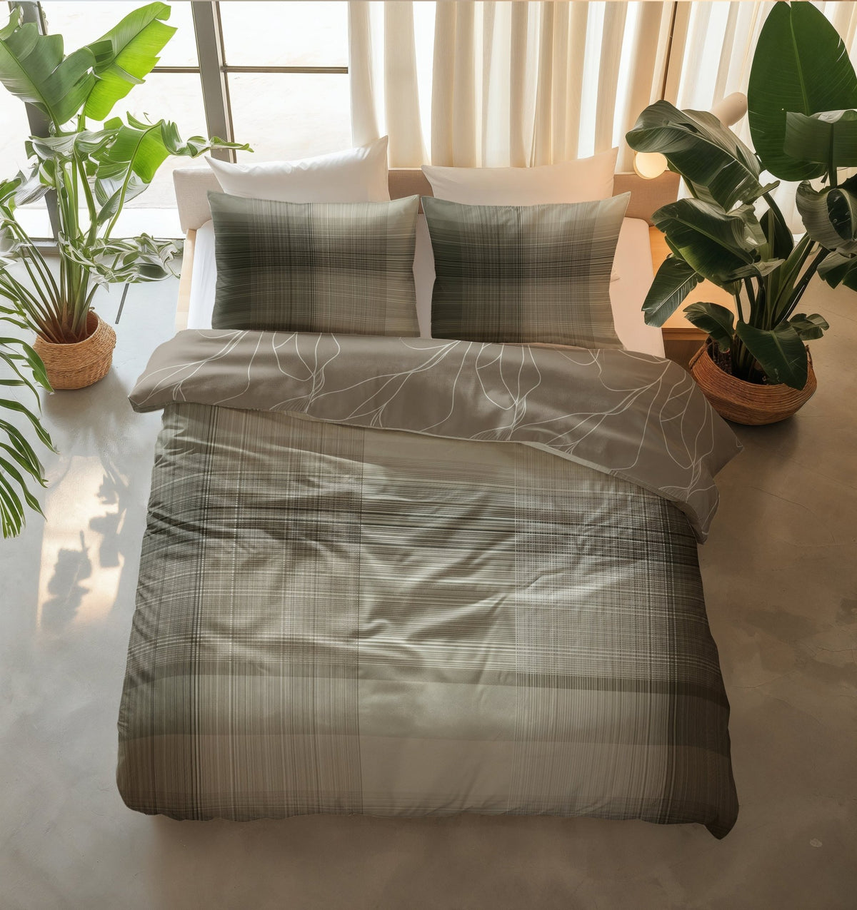 Katoen Flanel Dekbedovertrek Taupe – Highlands – Warm & Zacht met Kussenslopen – Dreamhouse - Dromen & Wonen
