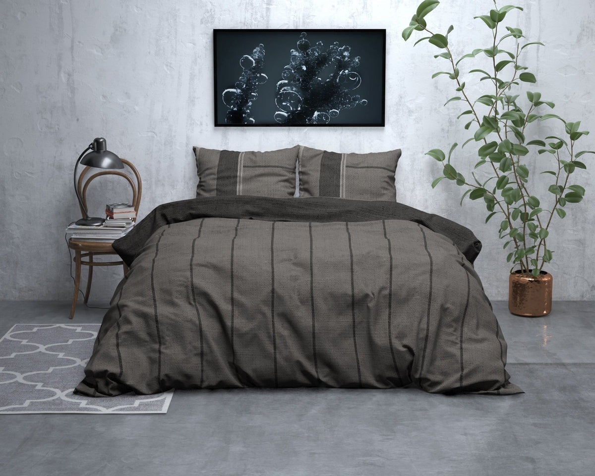 Katoen Flanel Dekbedovertrek Taupe – Kees – Warm & Zacht met Kussenslopen – Sleeptime - Dromen & Wonen