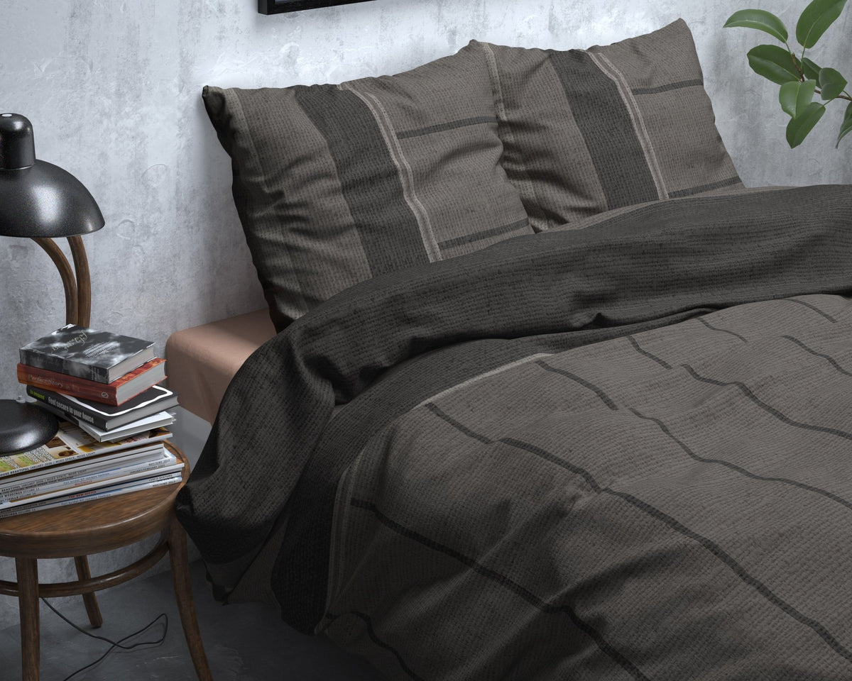 Katoen Flanel Dekbedovertrek Taupe – Kees – Warm & Zacht met Kussenslopen – Sleeptime - Dromen & Wonen