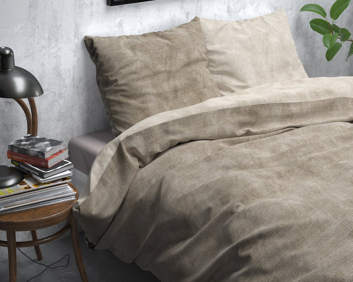 Katoen Flanel Dekbedovertrek Taupe – Washed Cotton – Warm & Zacht met Kussenslopen – Sleeptime - Dromen & Wonen