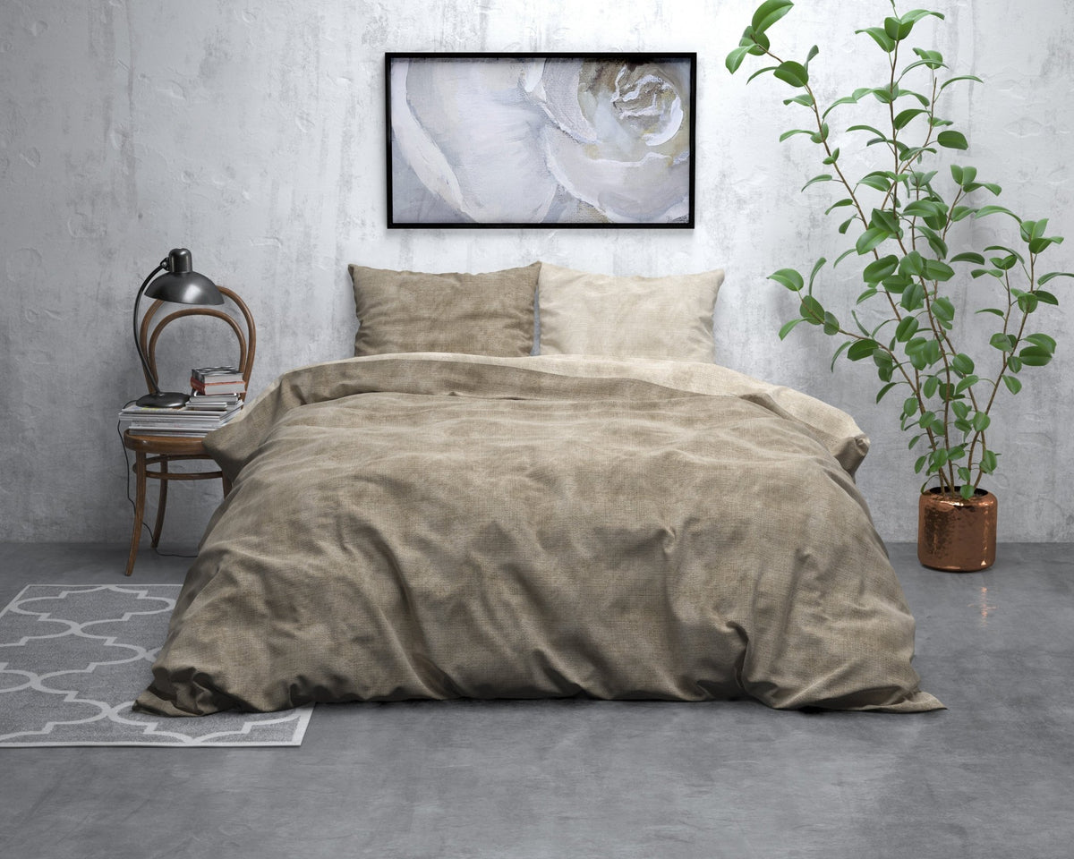 Katoen Flanel Dekbedovertrek Taupe – Washed Cotton – Warm & Zacht met Kussenslopen – Sleeptime - Dromen & Wonen