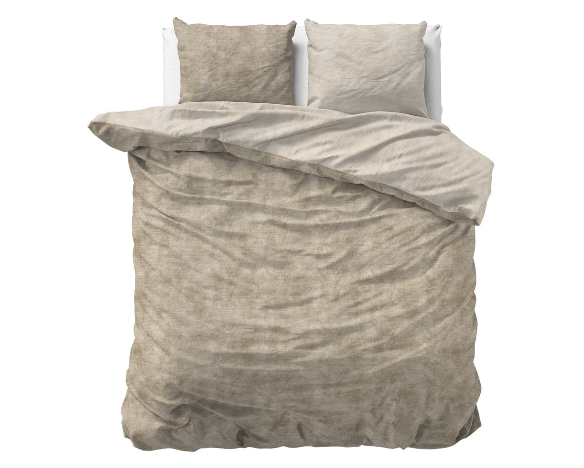 Katoen Flanel Dekbedovertrek Taupe – Washed Cotton – Warm & Zacht met Kussenslopen – Sleeptime - Dromen & Wonen