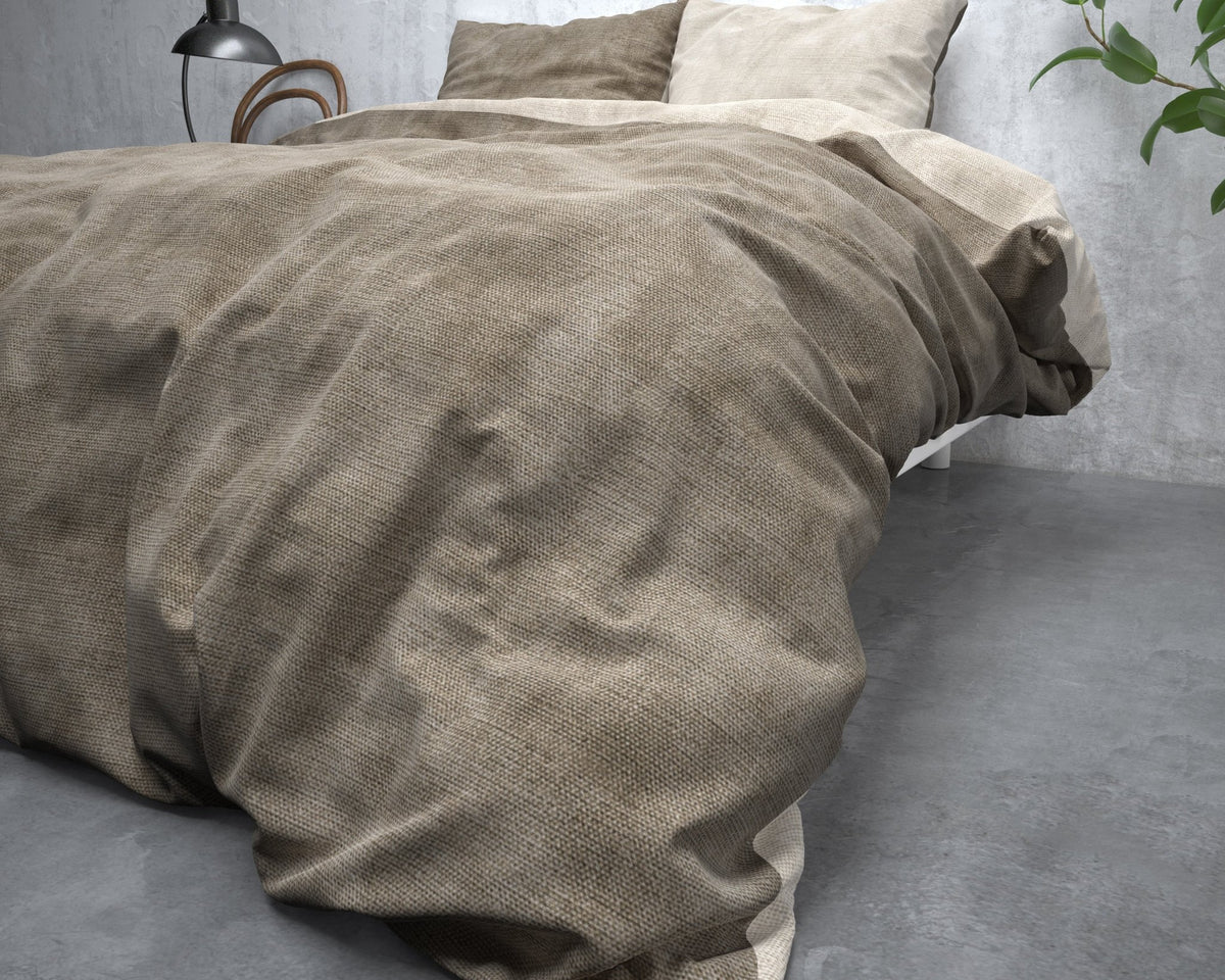 Katoen Flanel Dekbedovertrek Taupe – Washed Cotton – Warm & Zacht met Kussenslopen – Sleeptime - Dromen & Wonen
