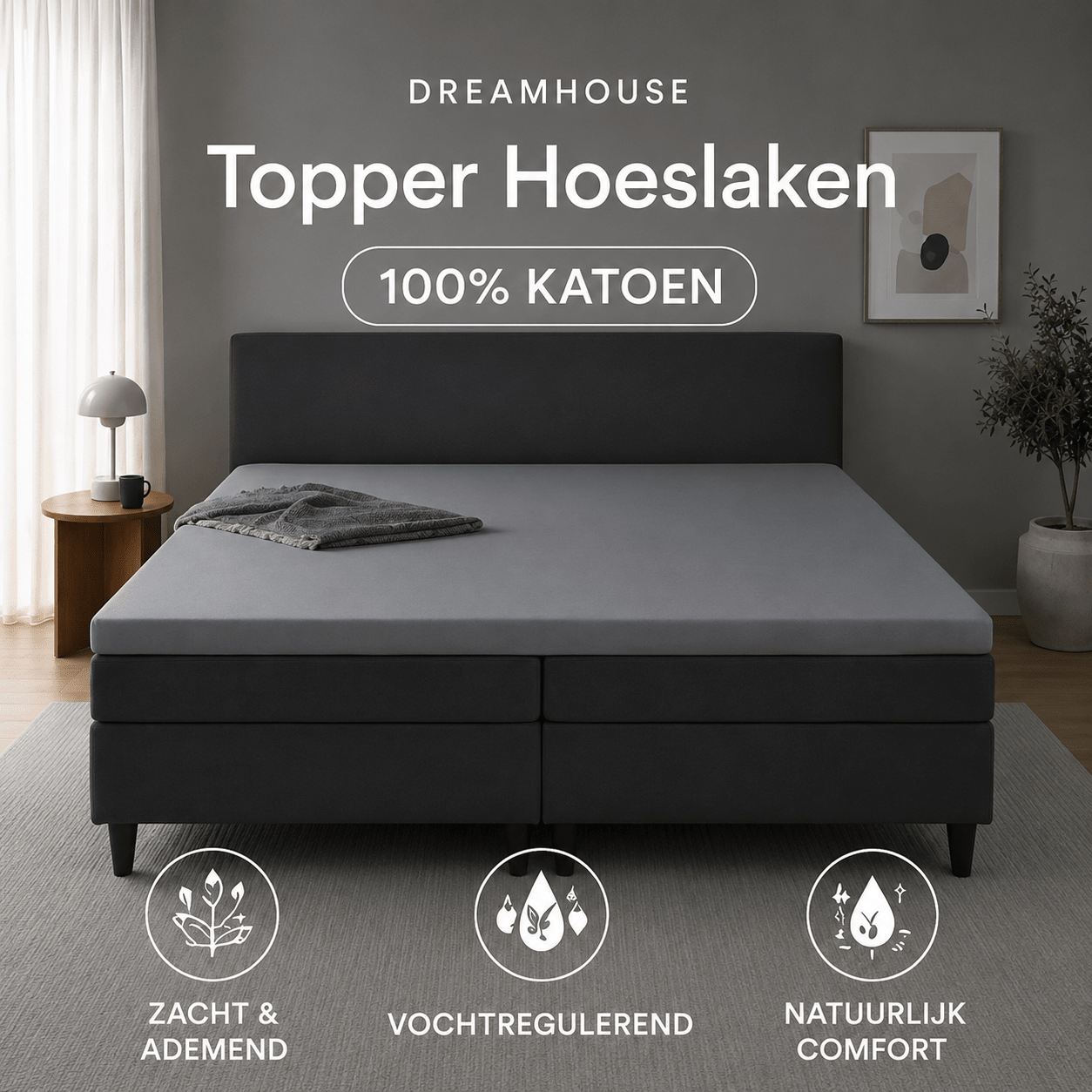 Katoenen Topper Hoeslaken Grijs - Dromen & Wonen