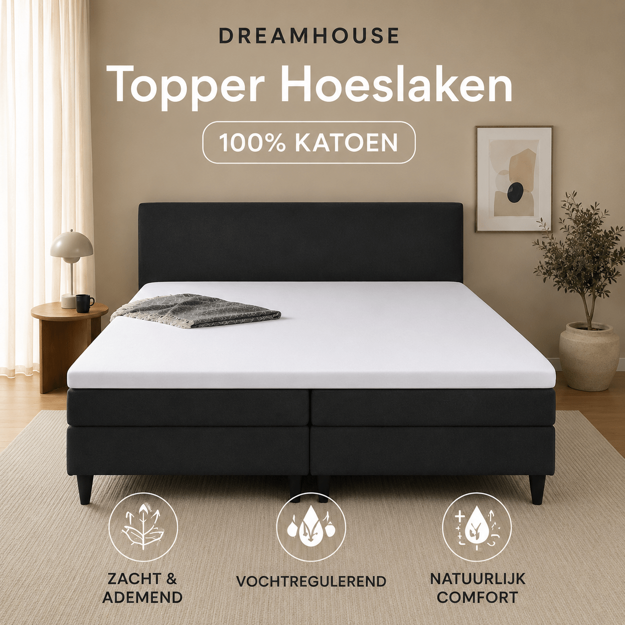 Katoenen Topper Hoeslaken Wit - Dromen & Wonen