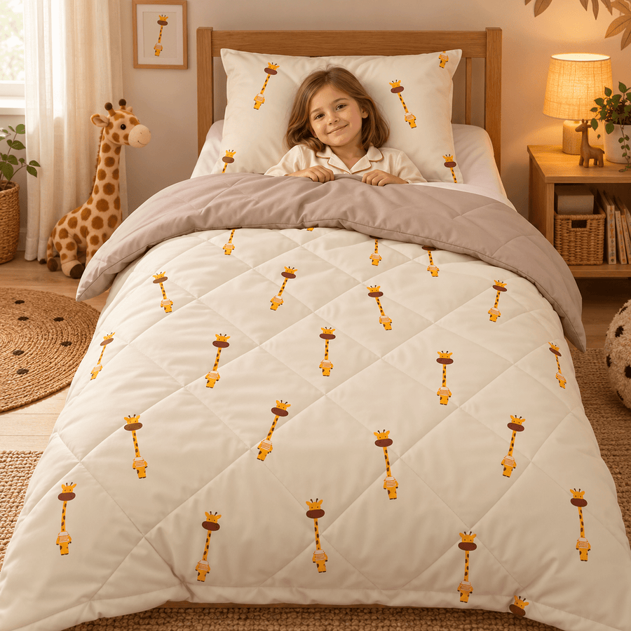 Kinderdekbed en Overtrek in 1 – Giraf Beige – 140 x 200 cm met Kussensloop – Sleeptime