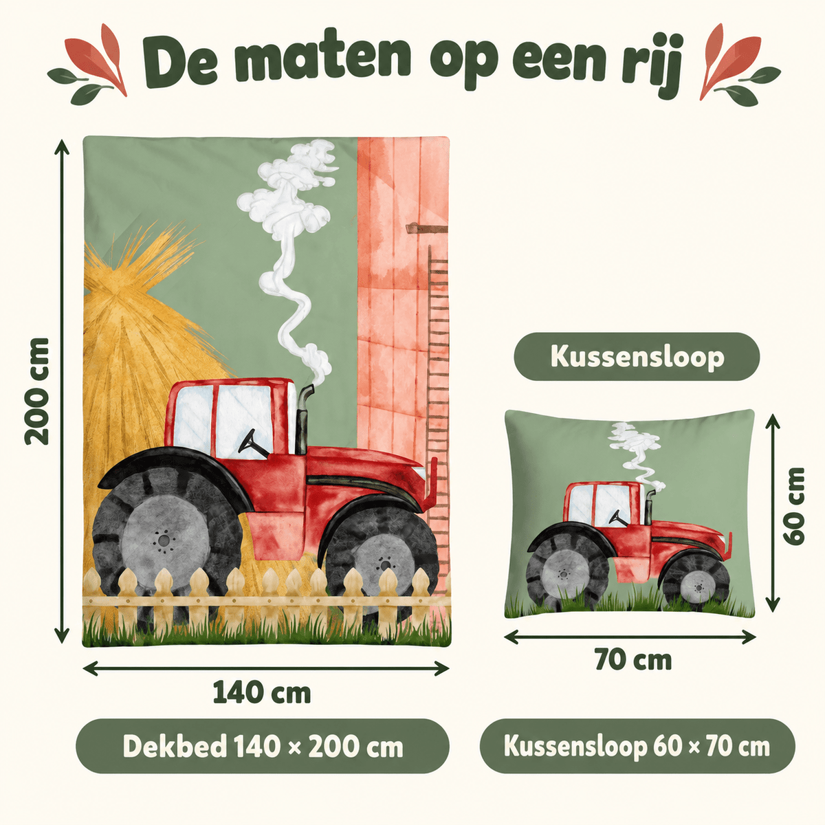 Kinderdekbed en Overtrek in 1 – Traktor Groen – 140 x 200 cm met Kussensloop – Sleeptime - Dromen & Wonen