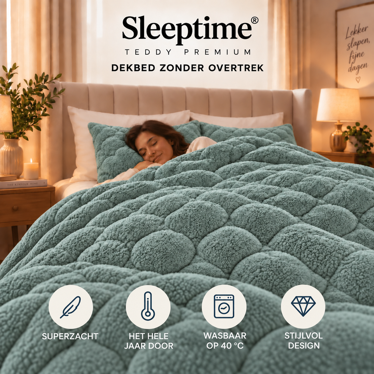 Dekbed en Overtrek in 1 – Zacht Teddy Dekbed – Groen – Sleeptime