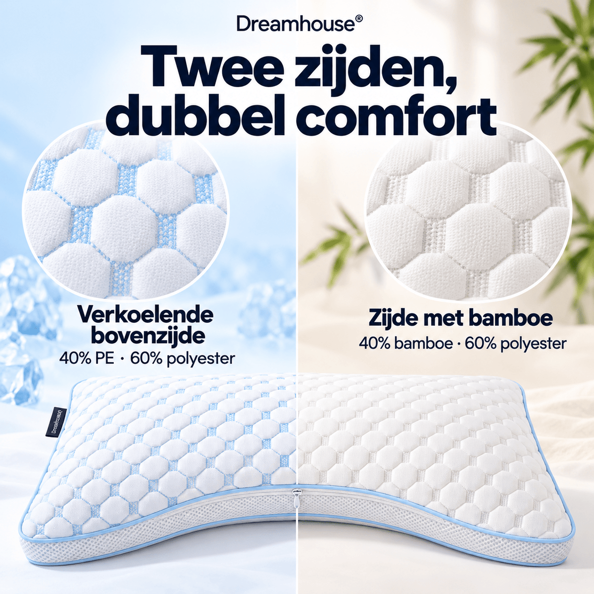 Neksteun Hoofdkussen 50x70 cm – Met Schouderuitsparing – Verkoelend Memory Foam – Dreamhouse Nanotech - Dromen & Wonen