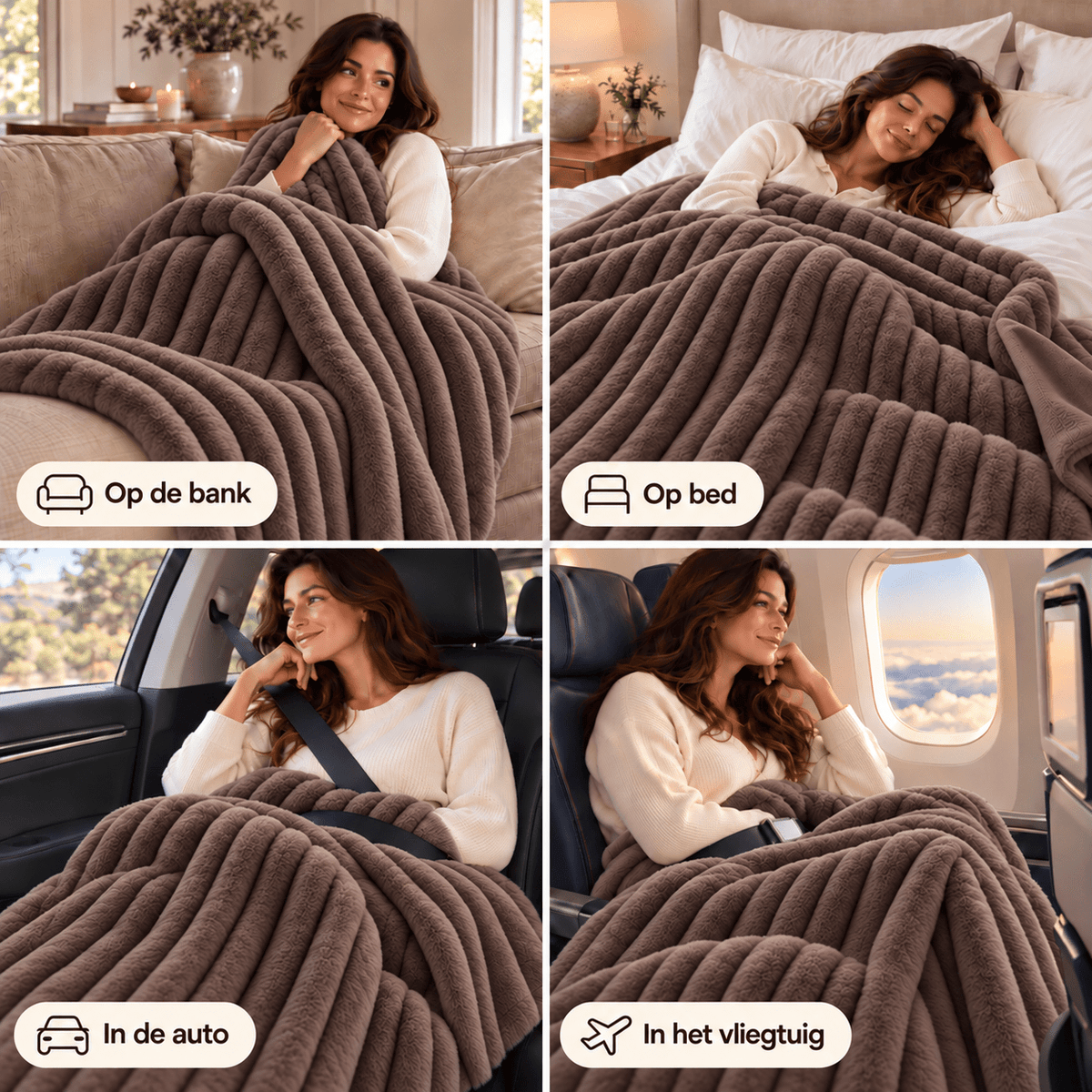 Plaid Imitatiebont Bruin – Fluffy Faux Fur Deken met Ribstructuur – Primaviera Deluxe - Dromen & Wonen