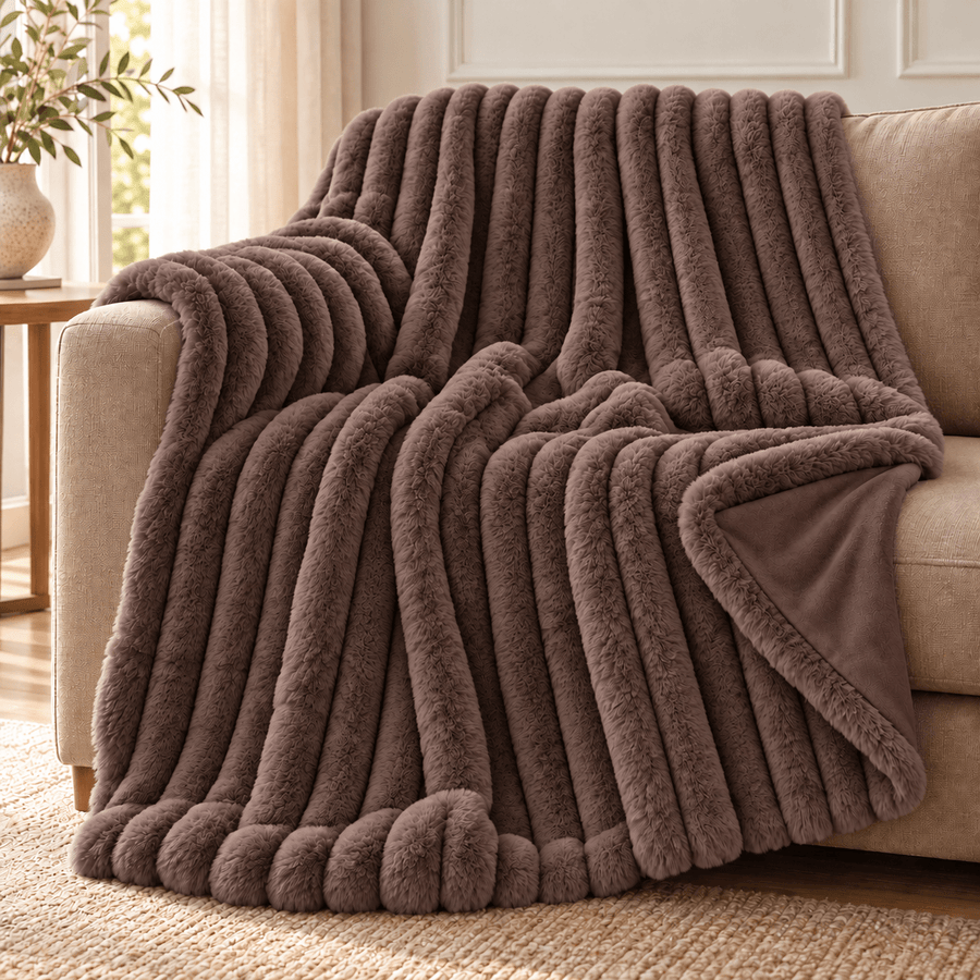 Plaid Imitatiebont Bruin – Fluffy Faux Fur Deken met Ribstructuur – Primaviera Deluxe