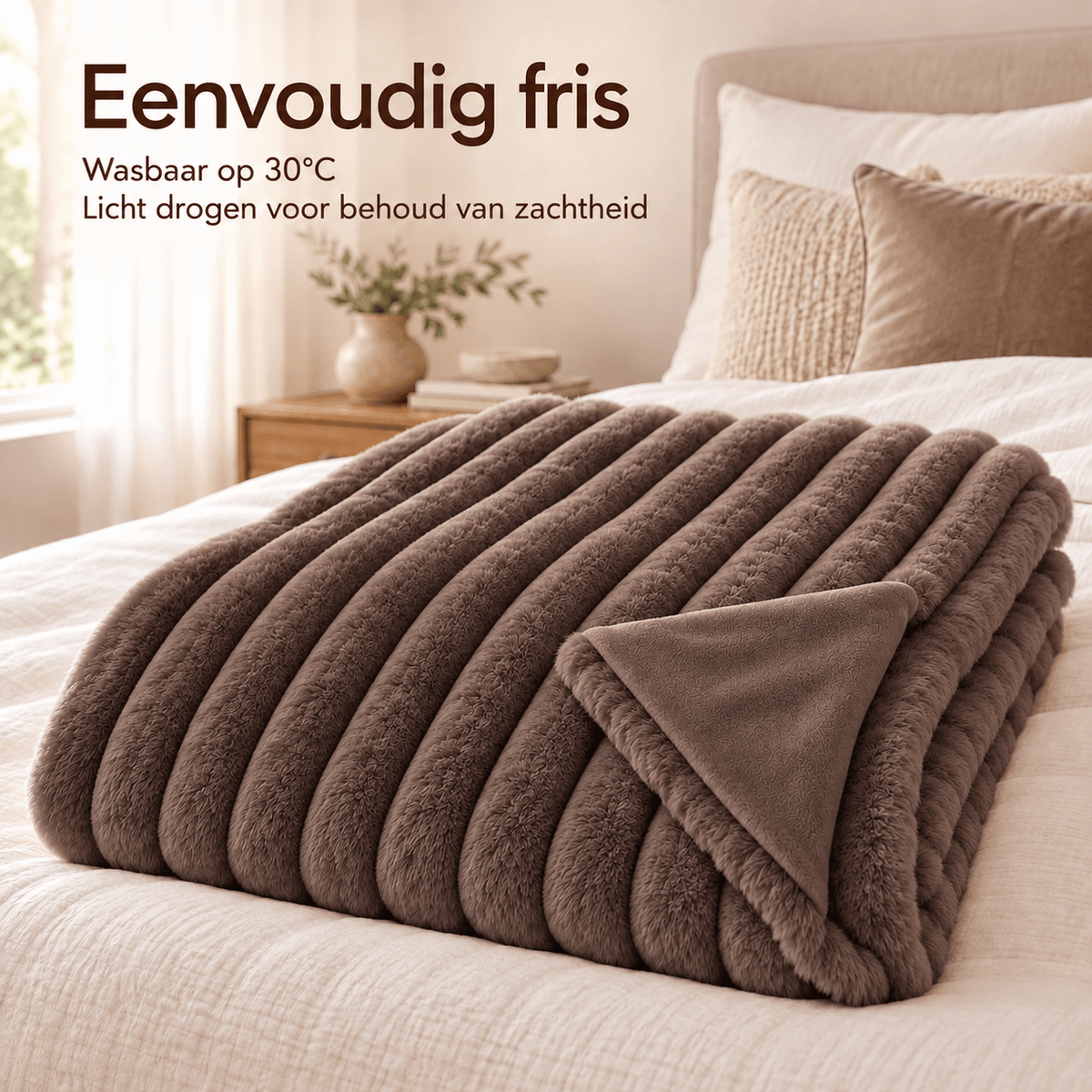 Plaid Imitatiebont Bruin – Fluffy Faux Fur Deken met Ribstructuur – Primaviera Deluxe - Dromen & Wonen