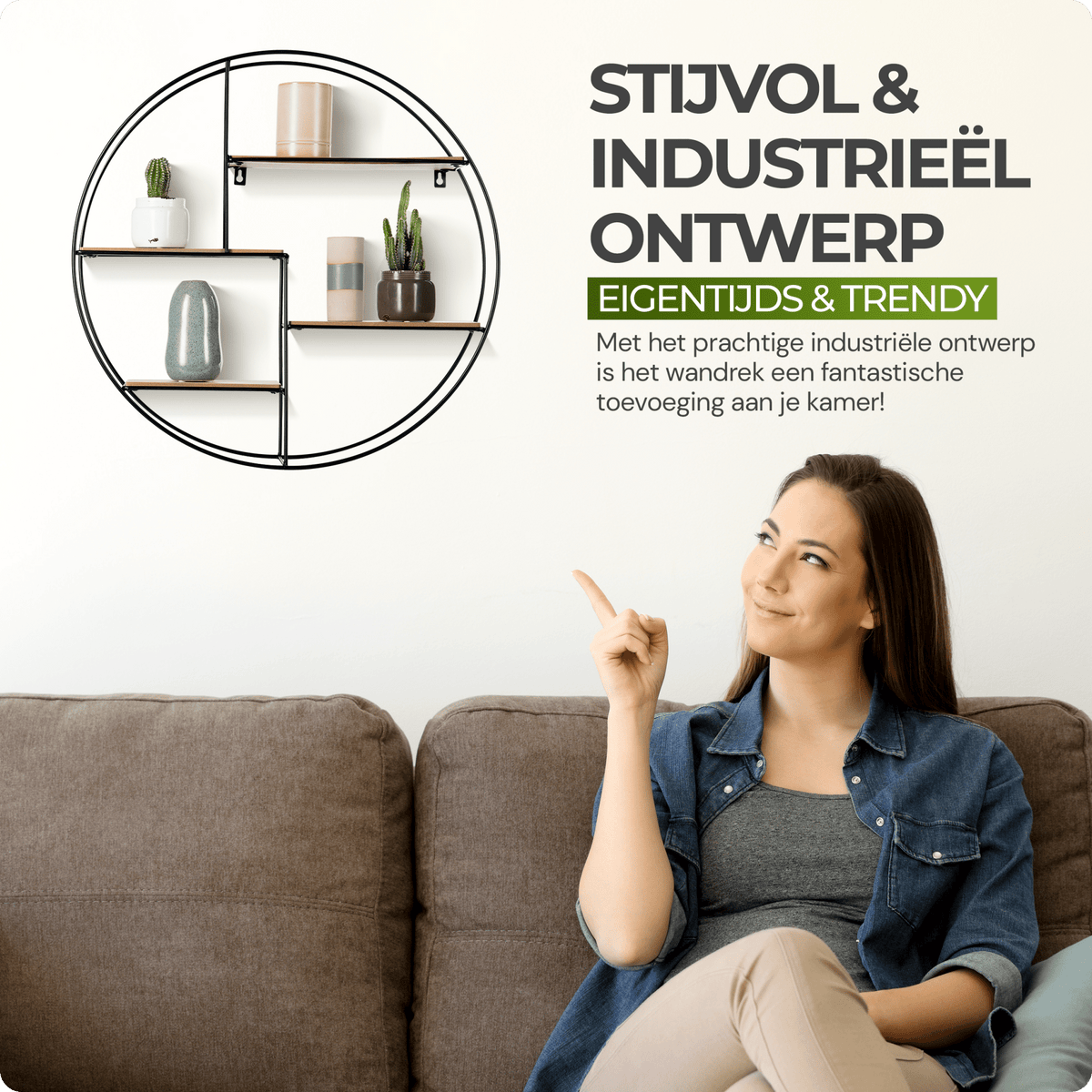 Rond Wandrek 55 cm – Hout & Zwart Metaal – Industrieel – Intimo Living - Dromen & Wonen
