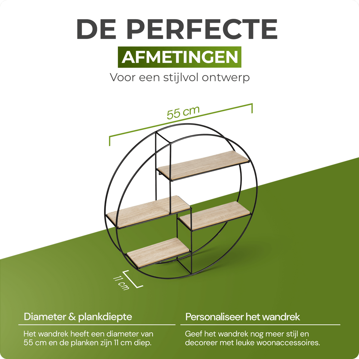 Rond Wandrek 55 cm – Hout & Zwart Metaal – Industrieel – Intimo Living - Dromen & Wonen