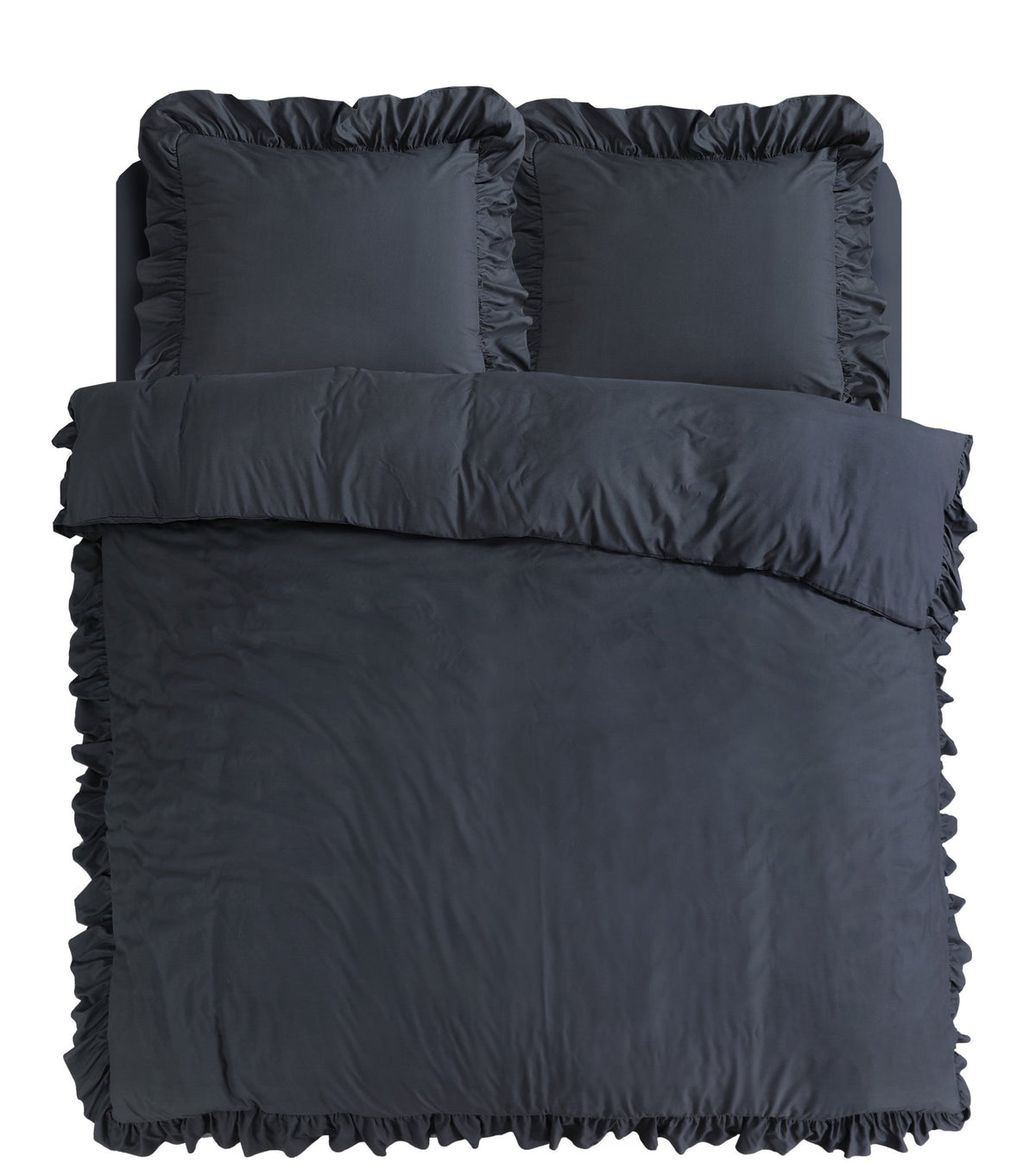 Ruches Dekbedovertrek Antraciet – Ruffles – Zacht Microvezel met Kussenslopen – Sleeptime - Dromen & Wonen