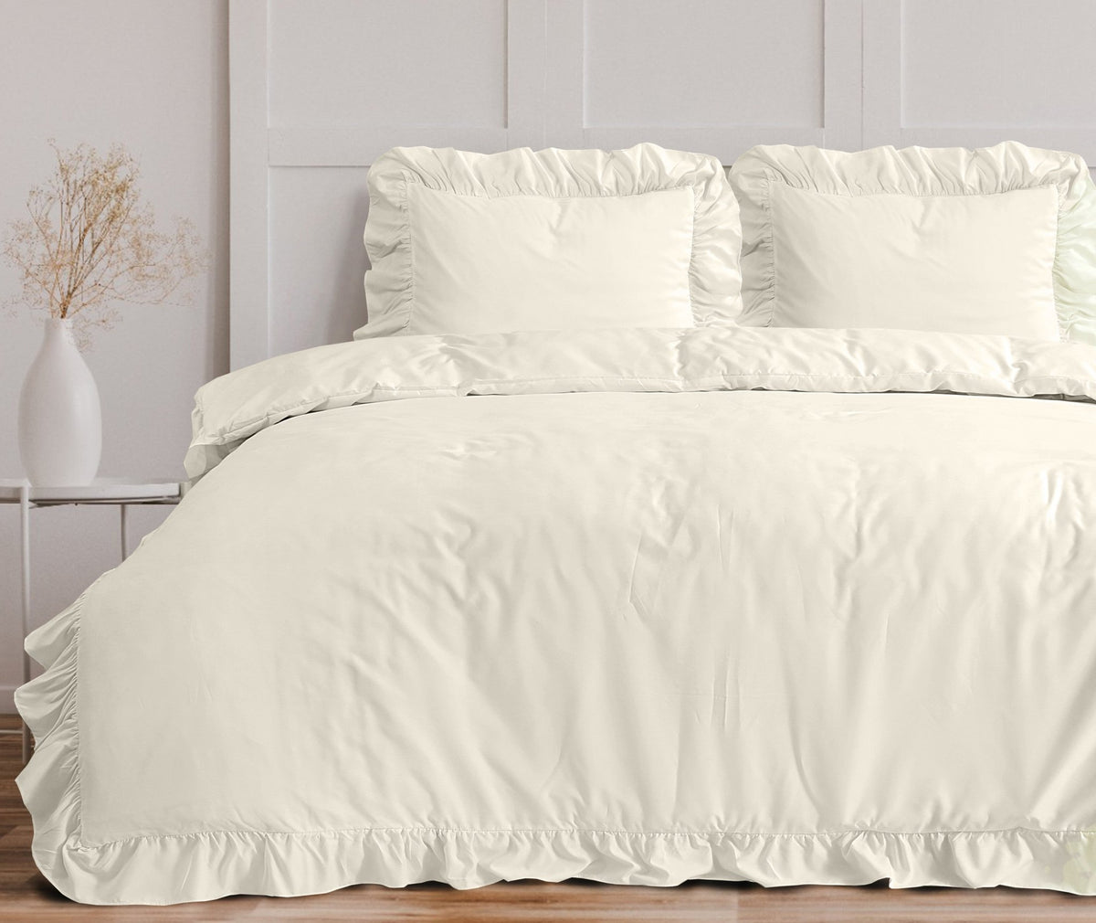 Ruches Dekbedovertrek Creme – Ruffles – Zacht Microvezel met Kussenslopen – Sleeptime - Dromen & Wonen