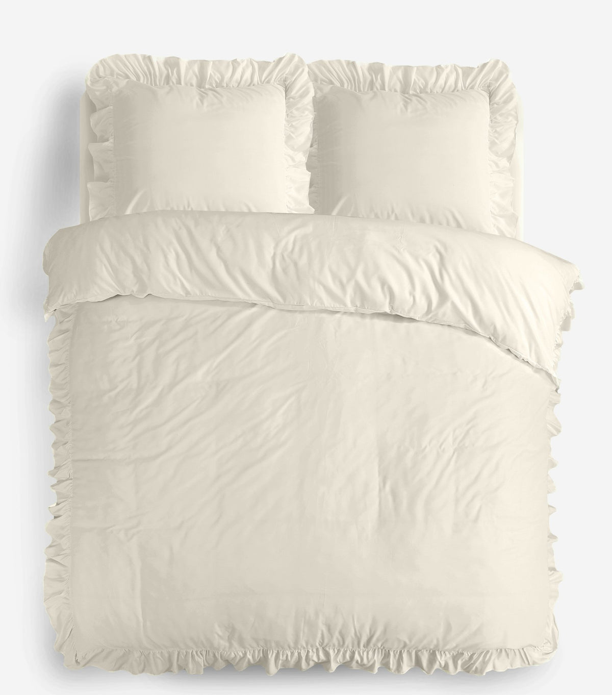 Ruches Dekbedovertrek Creme – Ruffles – Zacht Microvezel met Kussenslopen – Sleeptime - Dromen & Wonen