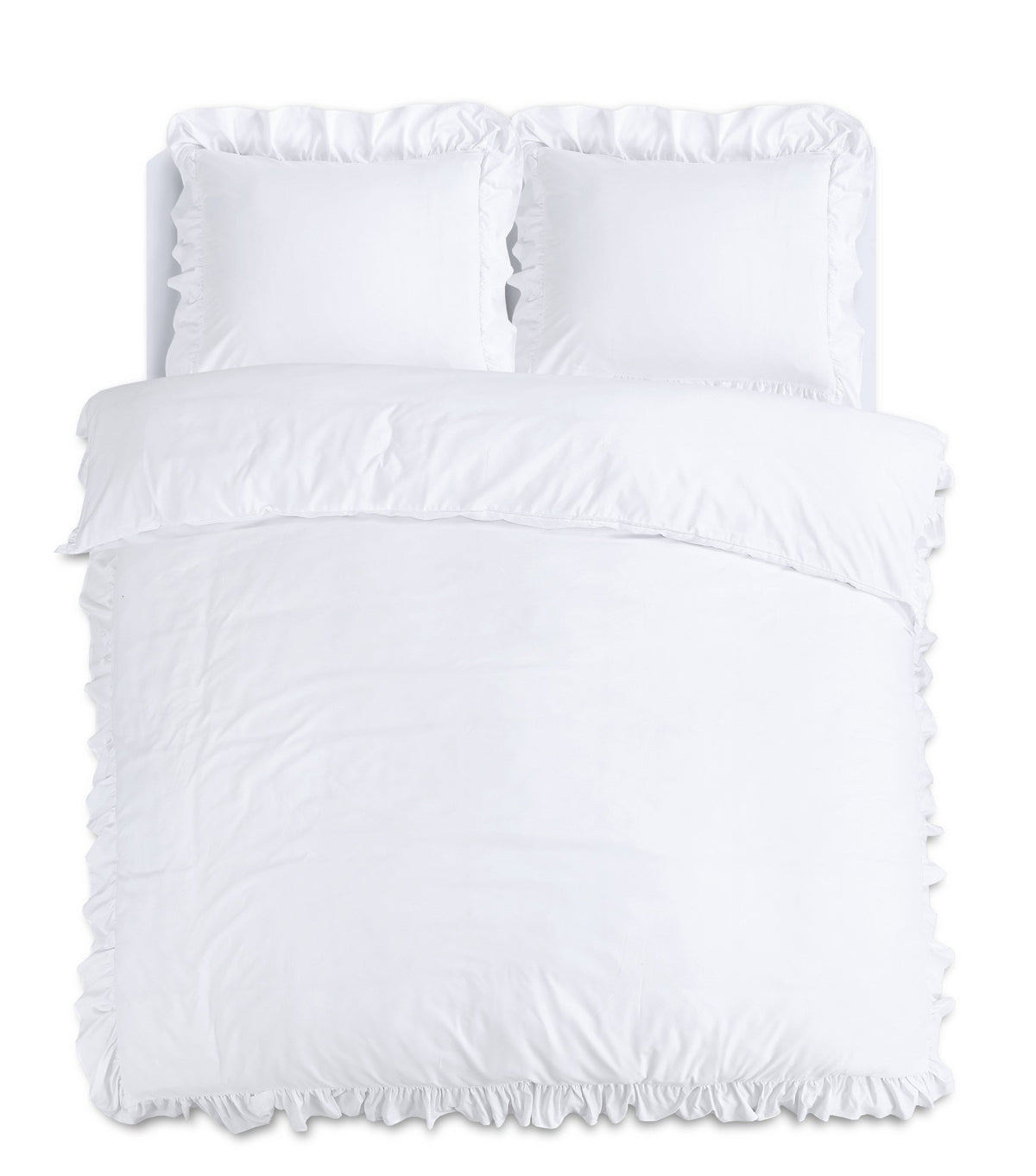 Ruches Dekbedovertrek Wit – Ruffles – Zacht Microvezel met Kussenslopen – Sleeptime - Dromen & Wonen