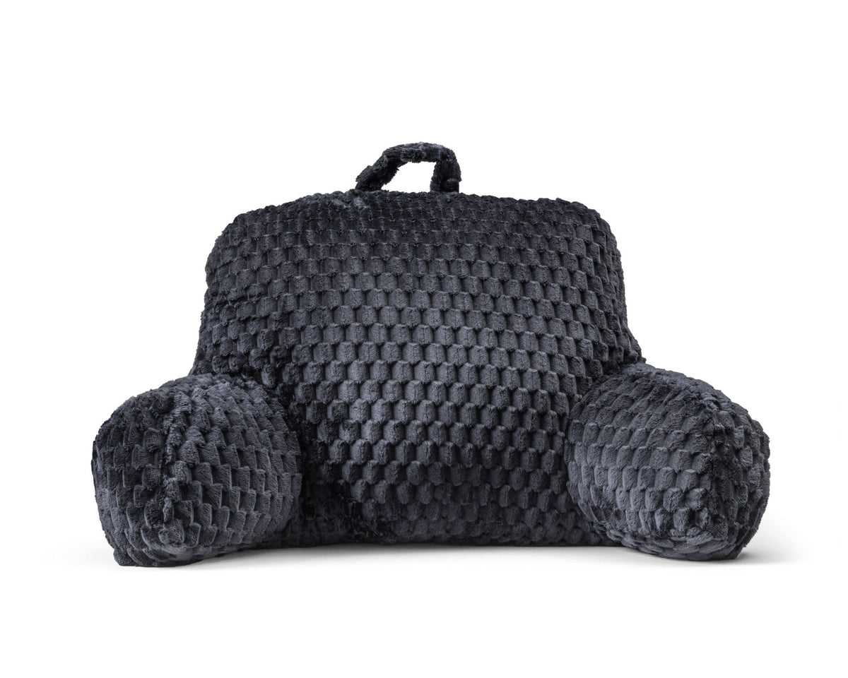 Rugsteunkussen voor Bed Antraciet – Jacquard Flanel Leeskussen met Armleuningen – 34x50 cm – Sleeptime - Dromen & Wonen