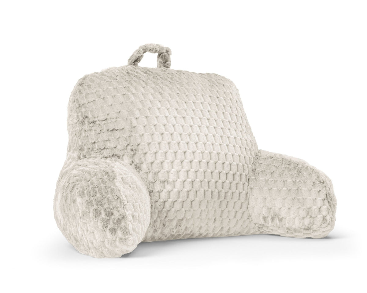 Rugsteunkussen voor Bed Creme – Jacquard Flanel Leeskussen met Armleuningen – 34x50 cm – Sleeptime - Dromen & Wonen