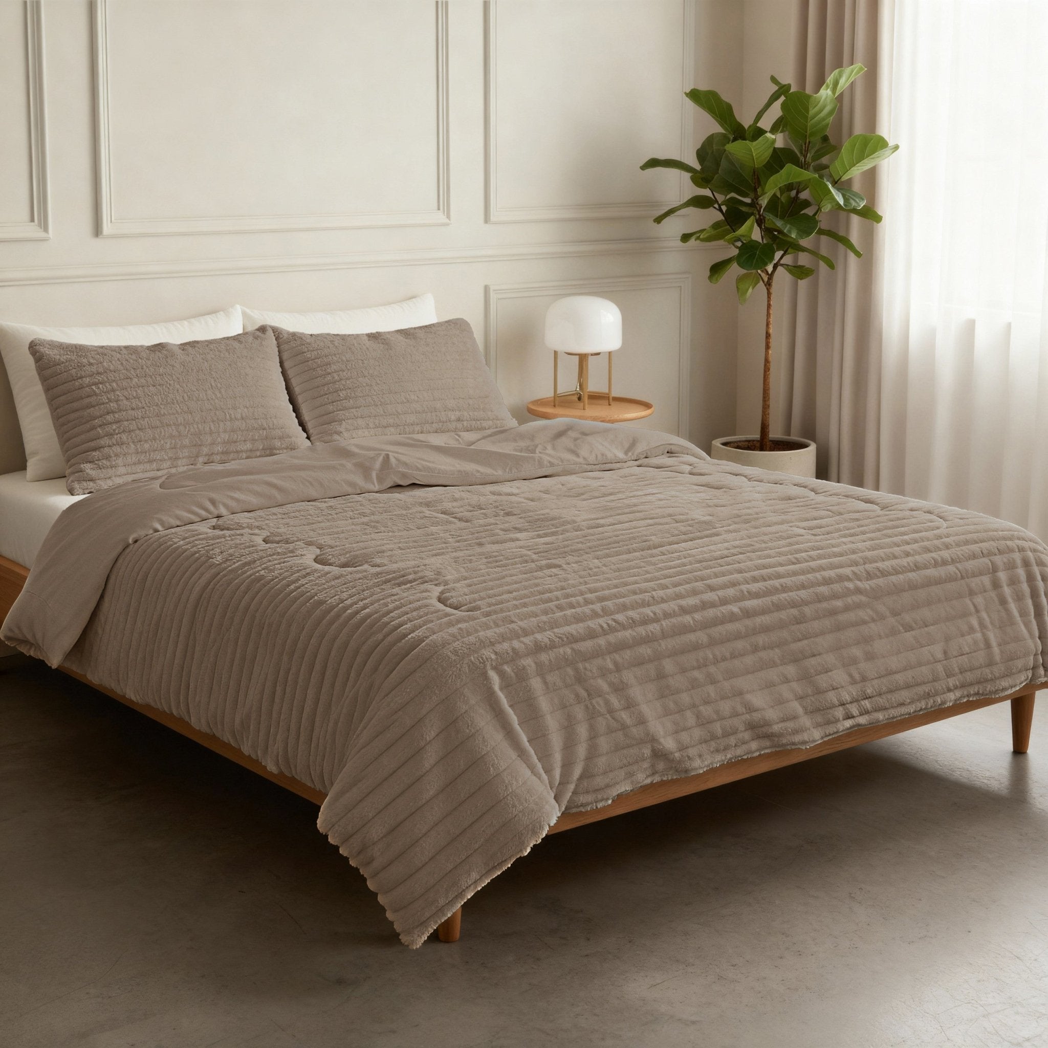Sleeptime Dekbed en Overtrek in 1 - Flanel Rib - Taupe - Dromen & Wonen