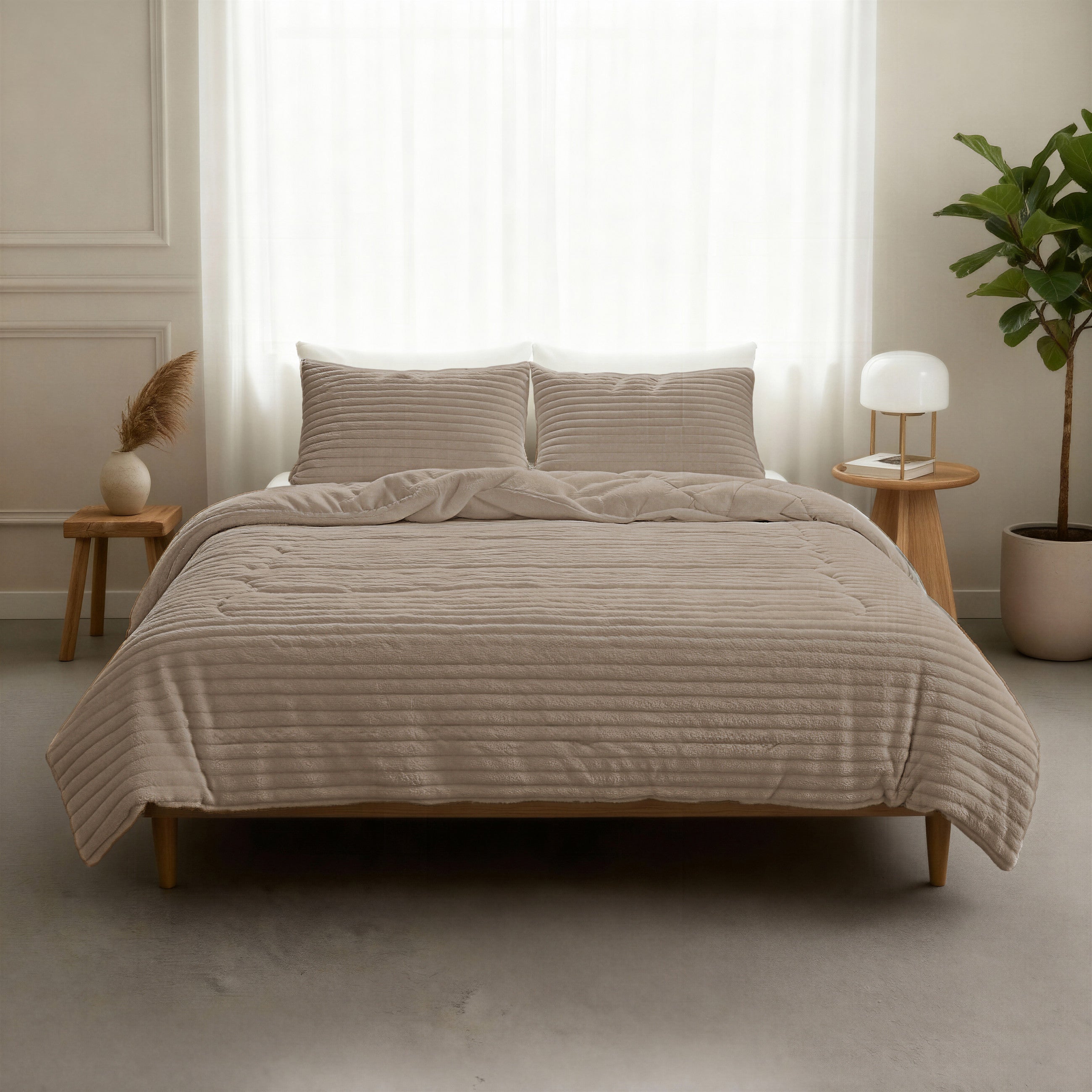 Sleeptime Dekbed en Overtrek in 1 - Flanel Rib - Taupe - Dromen & Wonen