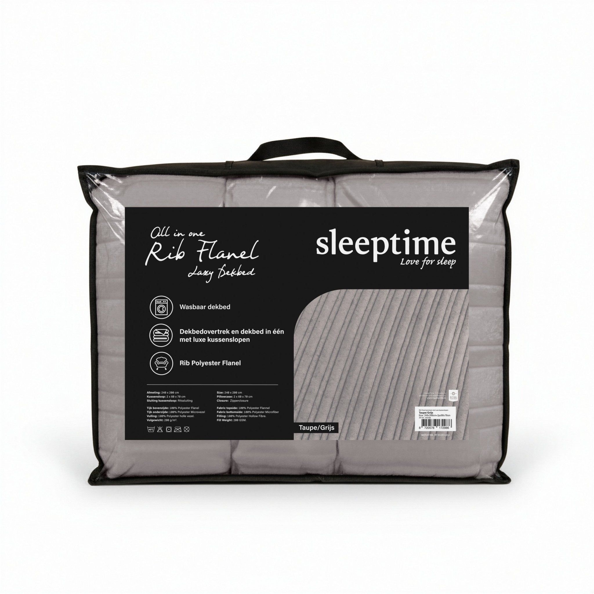Sleeptime Dekbed en Overtrek in 1 - Flanel Rib - Taupe/Grijs - Dromen & Wonen