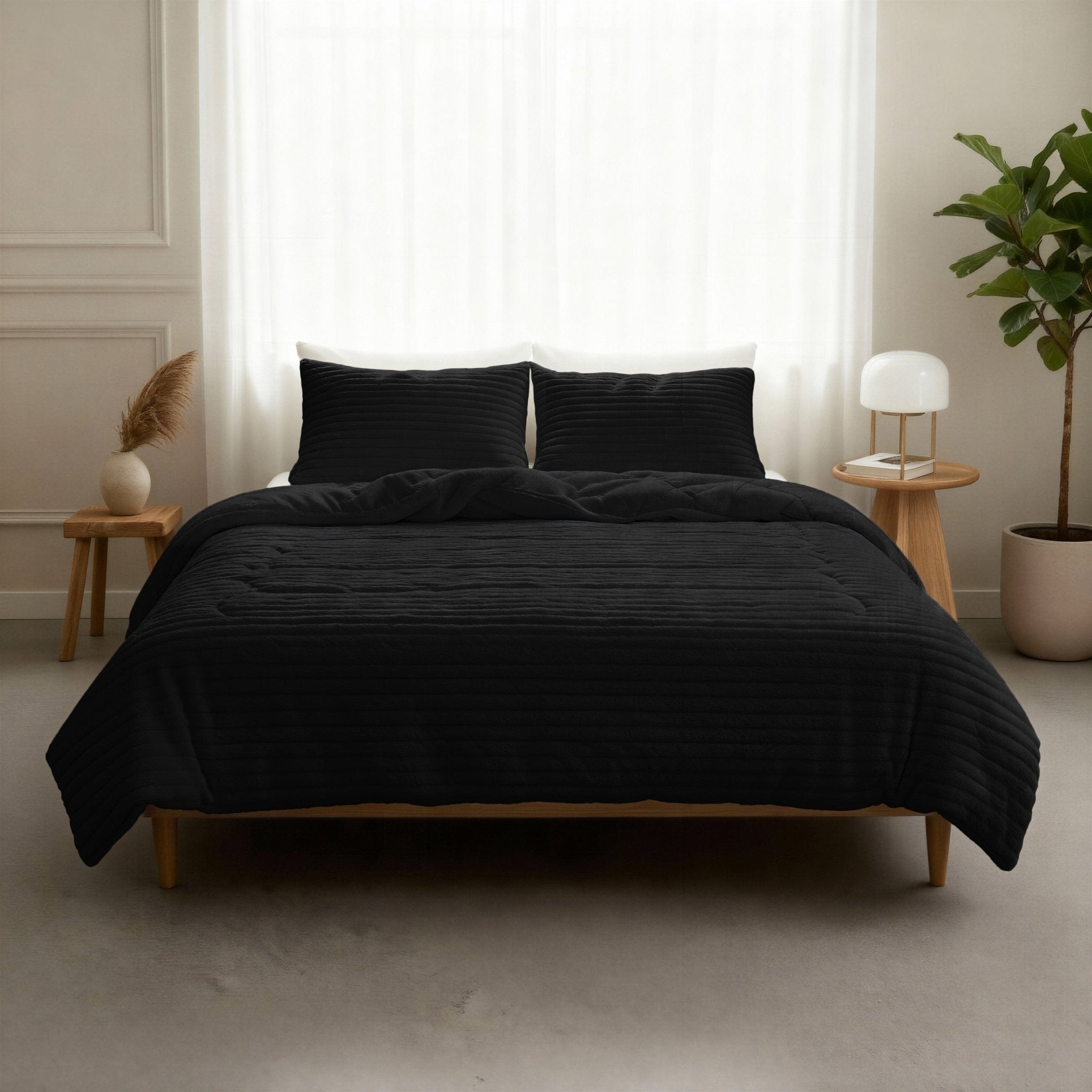 Sleeptime Dekbed en Overtrek in 1 - Flanel Rib - Zwart - Dromen & Wonen