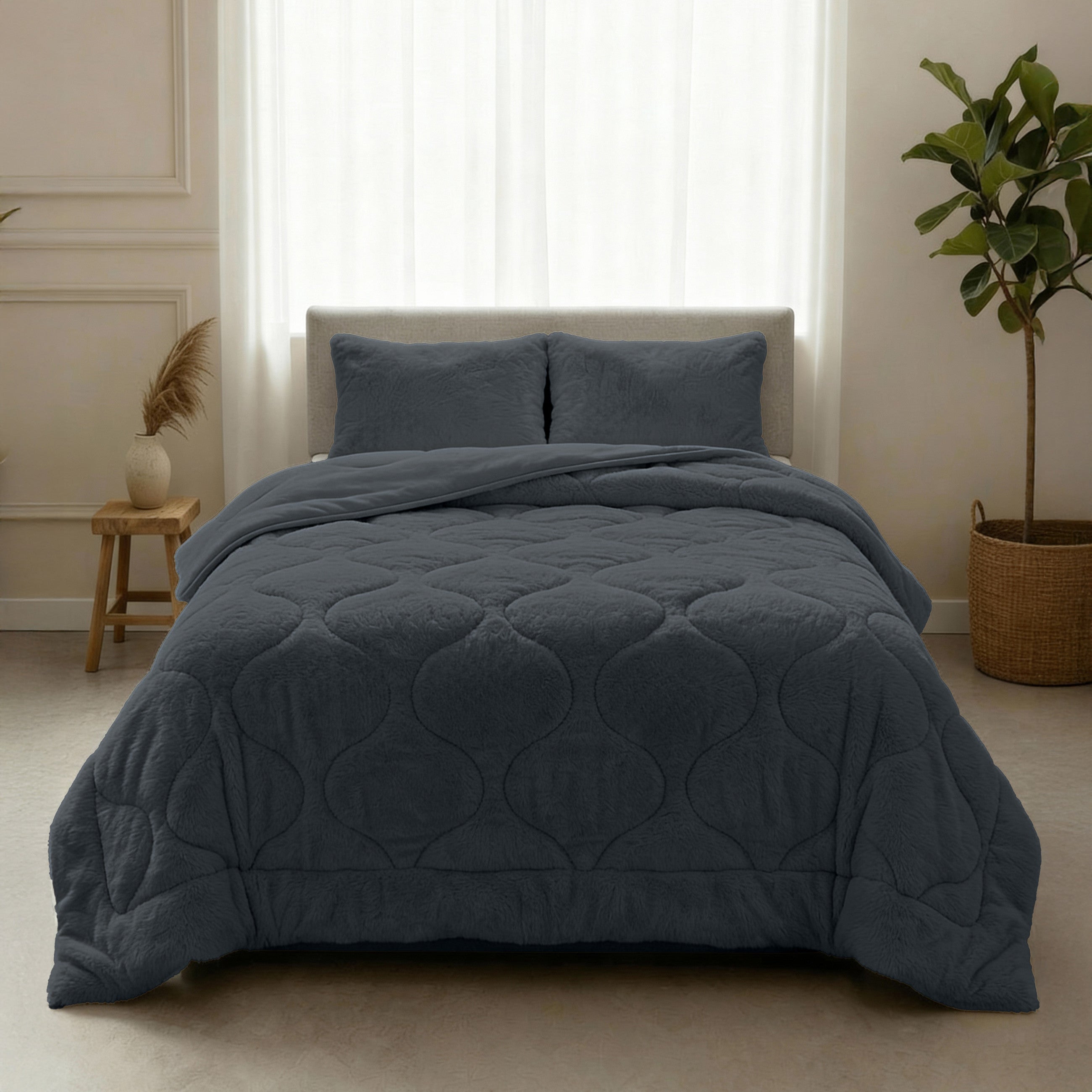 Sleeptime Dekbed en Overtrek in 1 - Fluffy Teddy - Antraciet - Dromen & Wonen