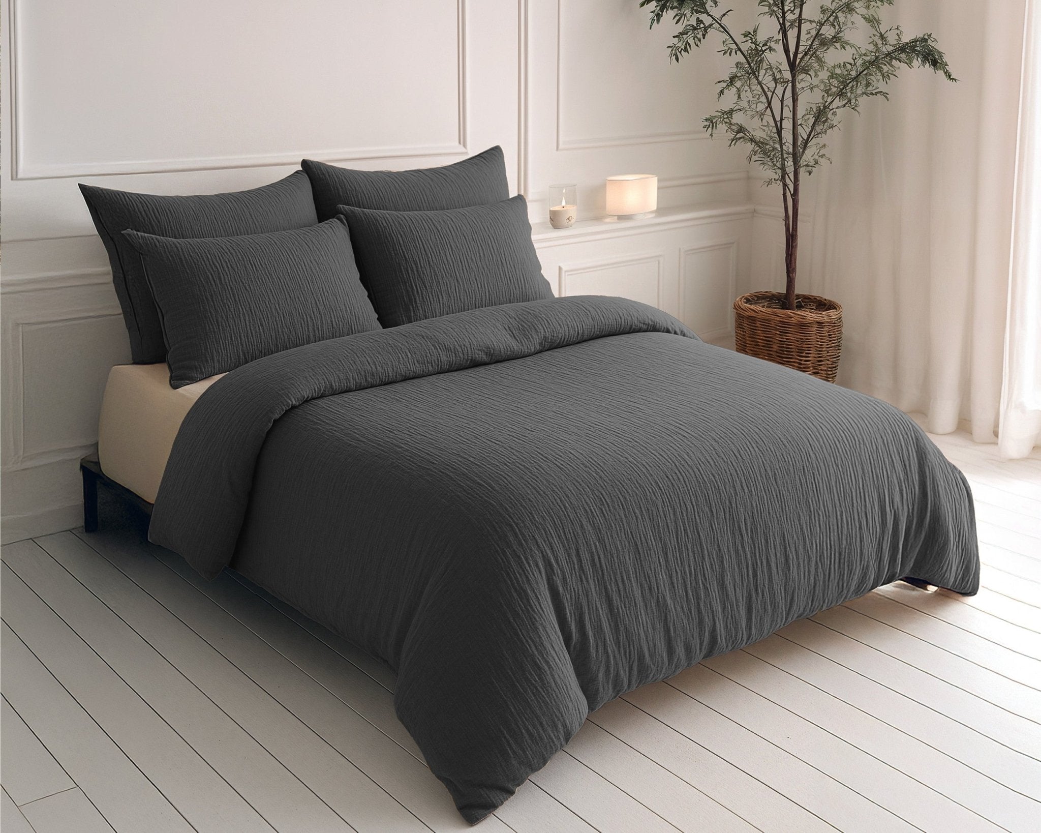 Sleeptime Dekbed en Overtrek in 1 - Mousseline - Antraciet - Dromen & Wonen