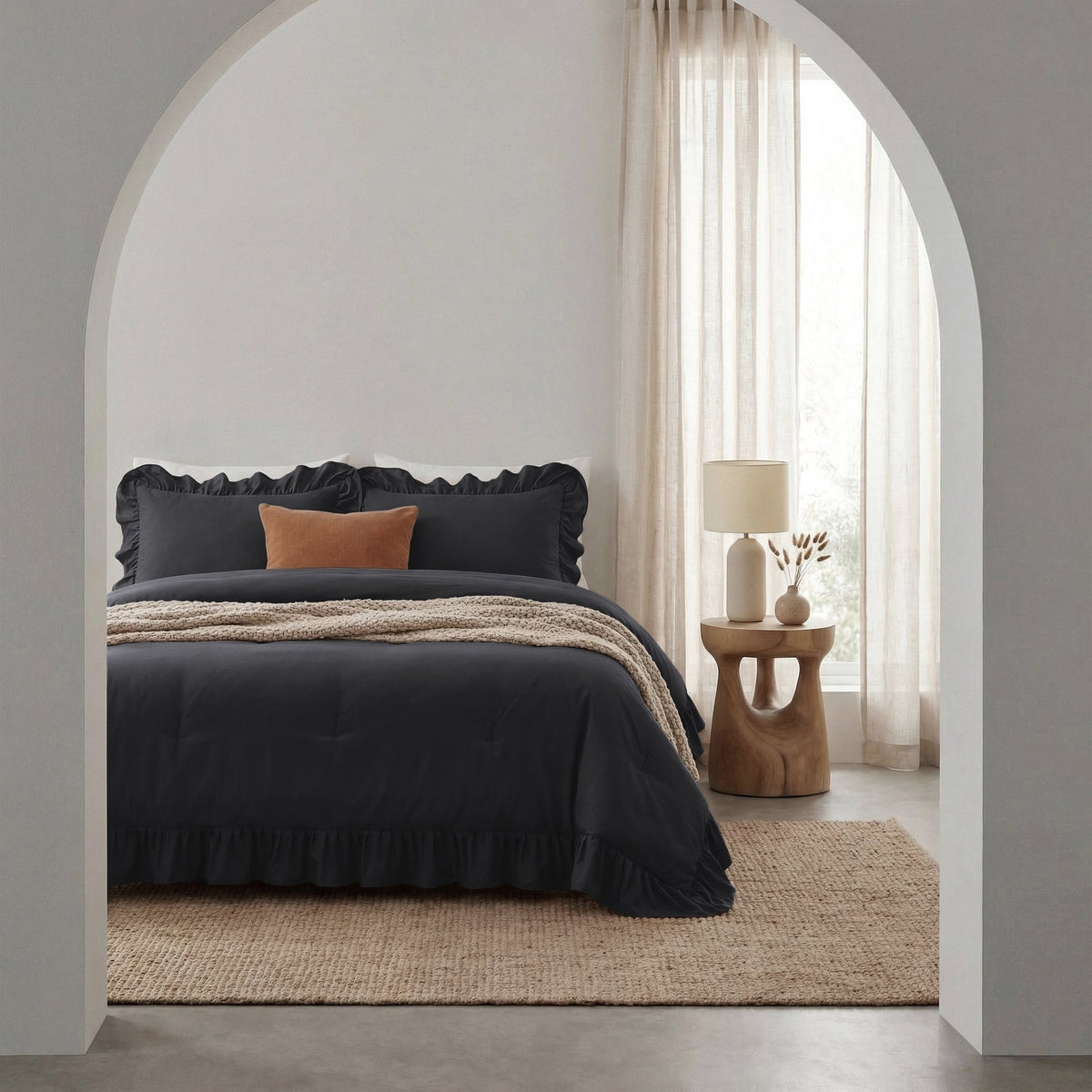 Sleeptime Dekbed en Overtrek in 1 - Ruffles - Antraciet - Dromen & Wonen