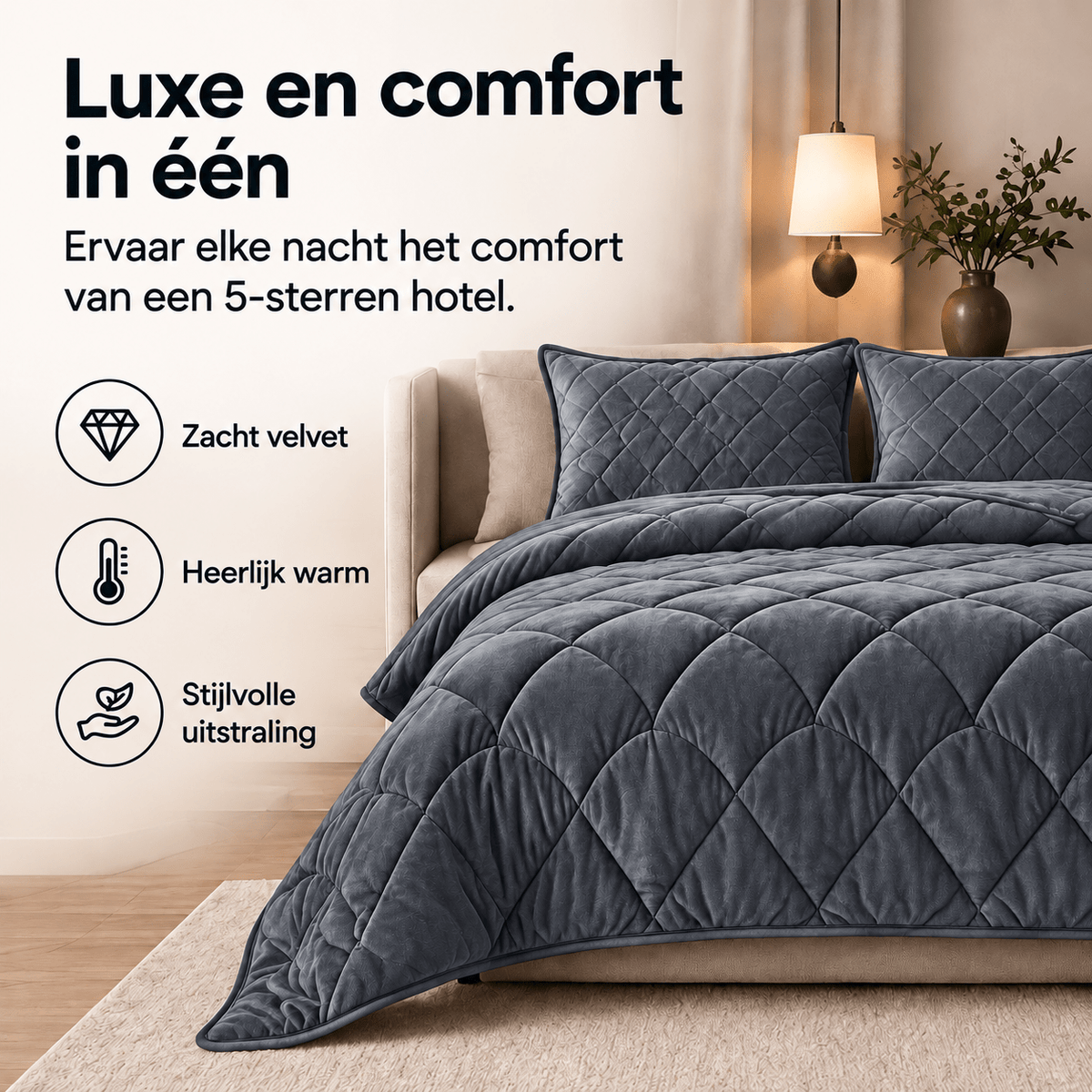 Sleeptime Dekbed en Overtrek in 1 - Velvet - Antraciet - Dromen & Wonen