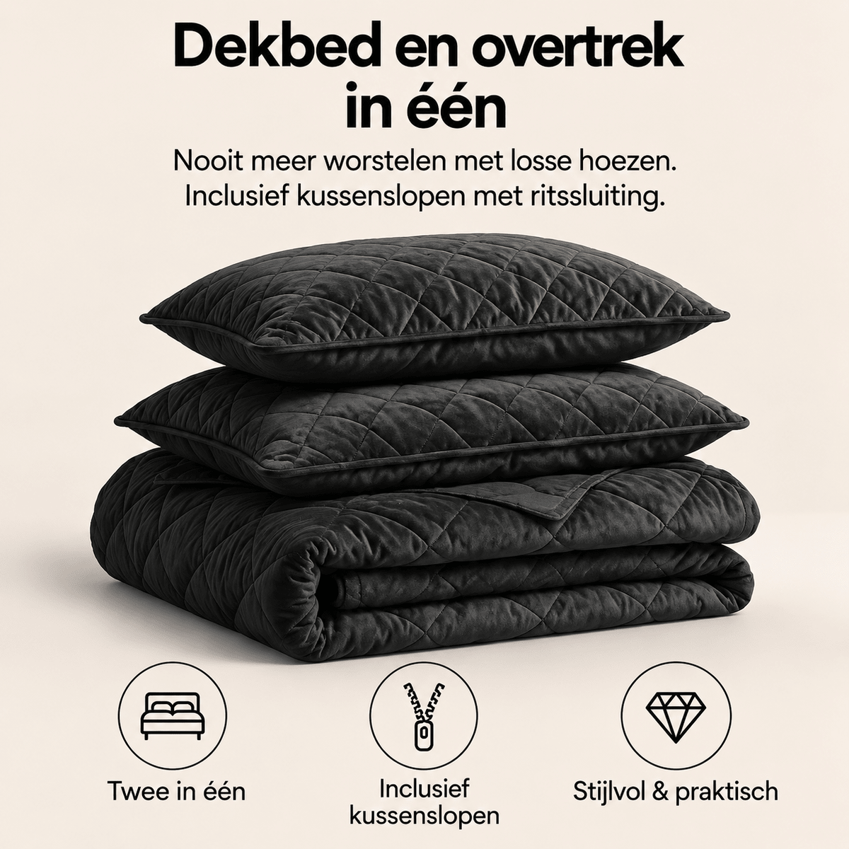 Sleeptime Dekbed en Overtrek in 1 - Velvet - Zwart - Dromen & Wonen