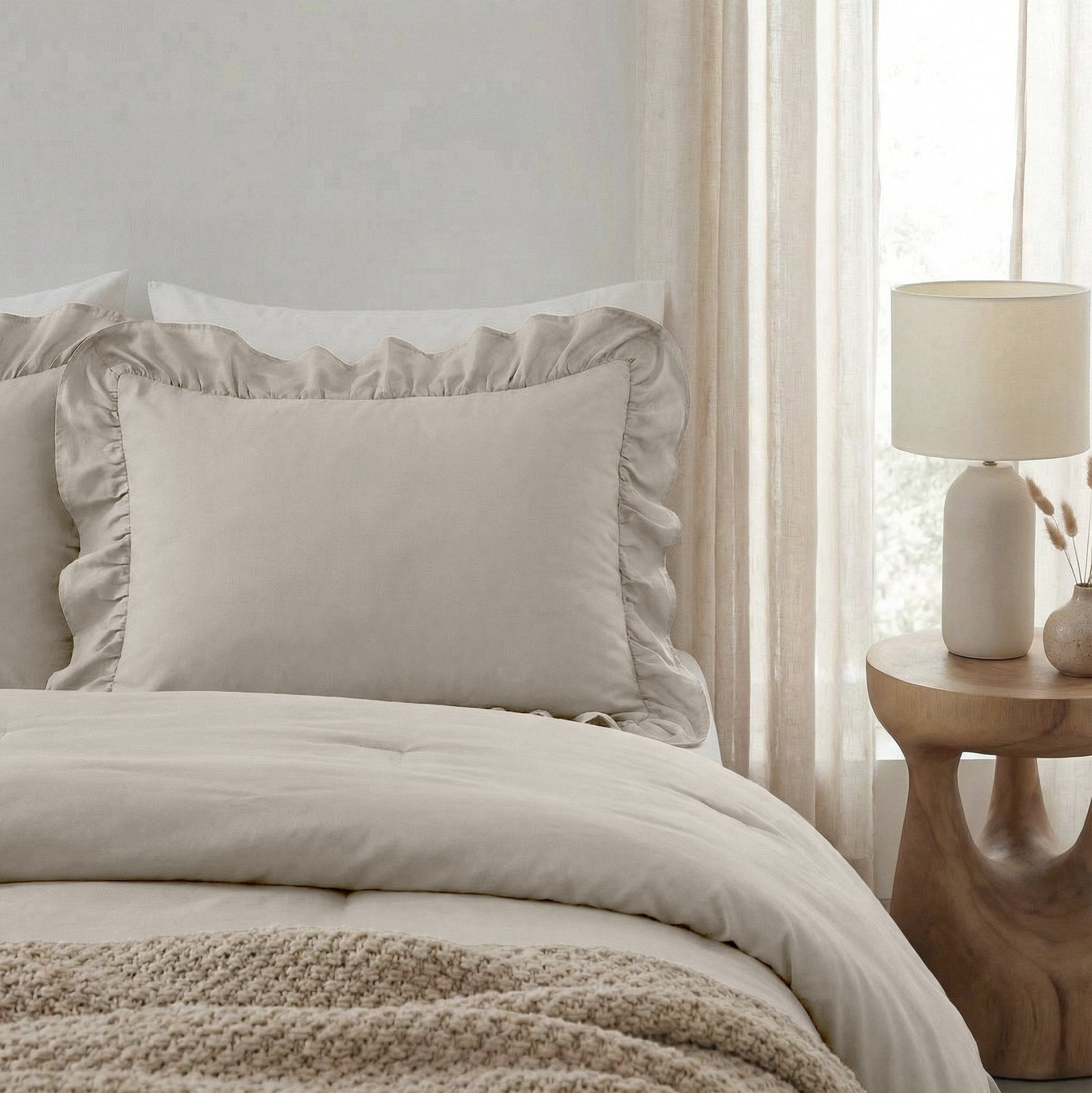 Sleeptime Kussensloop - 2 Stuks - Ruffles - Taupe/Grijs - 60x70 - Dromen & Wonen