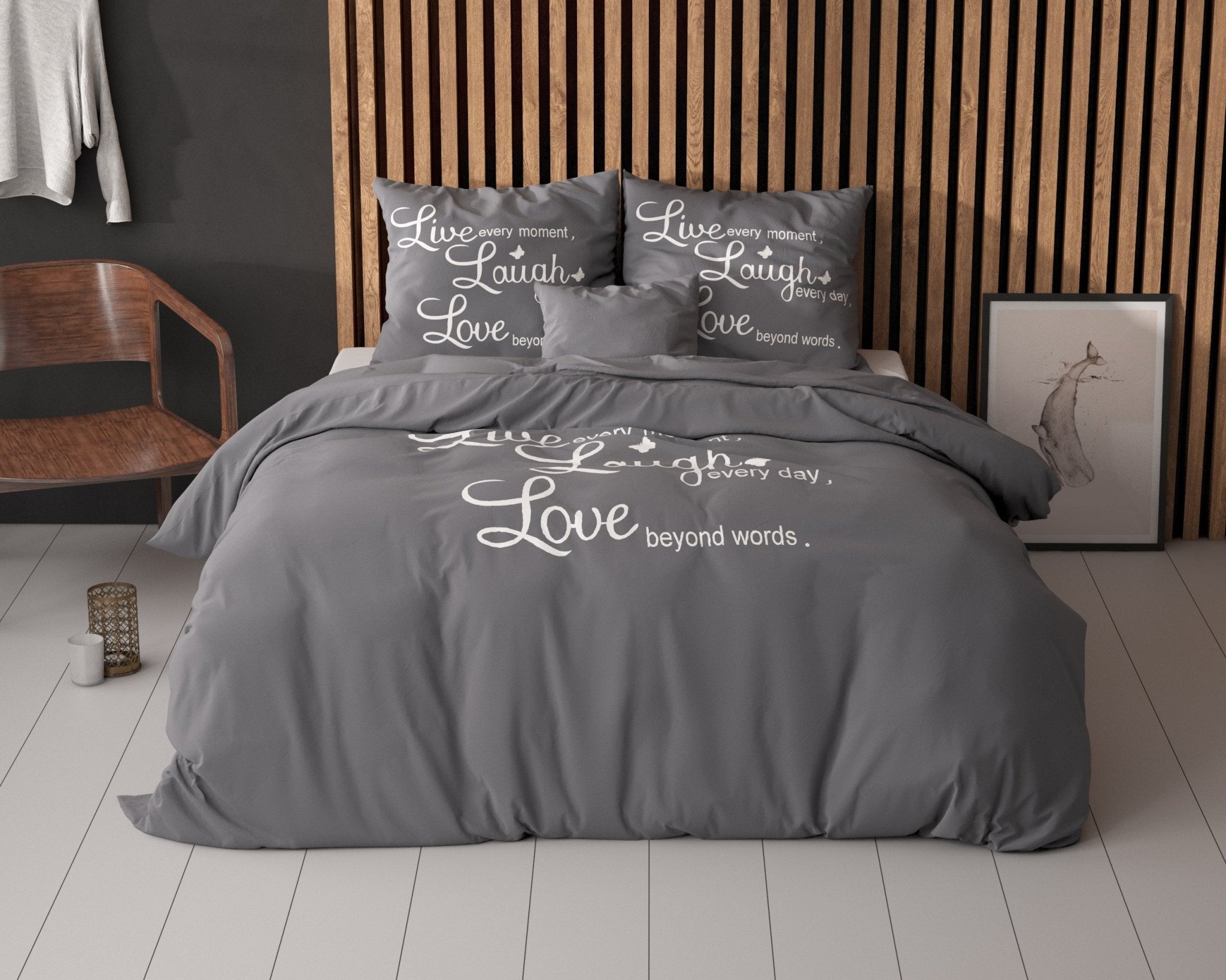Sleeptime Live,laugh and love Antraciet Dekbedovertrek - Dromen & Wonen