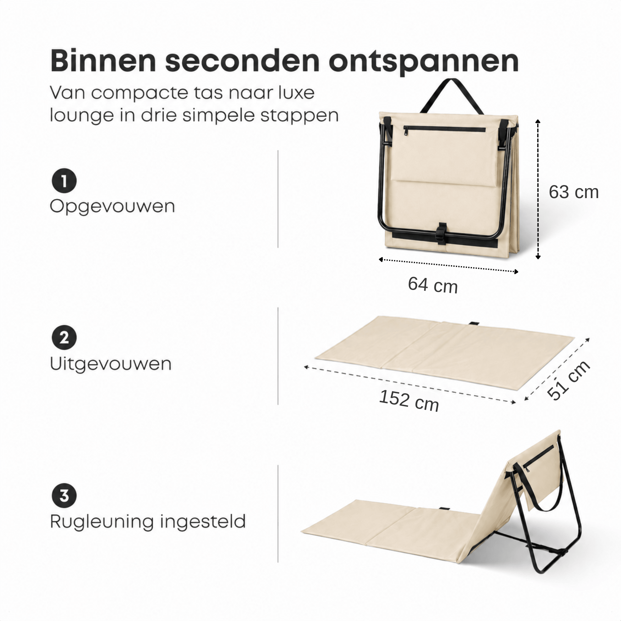 Strandmat 2 - Pack – Verstelbare Ligmat met Rugleuning – Beige - Intimo Living - Dromen & Wonen