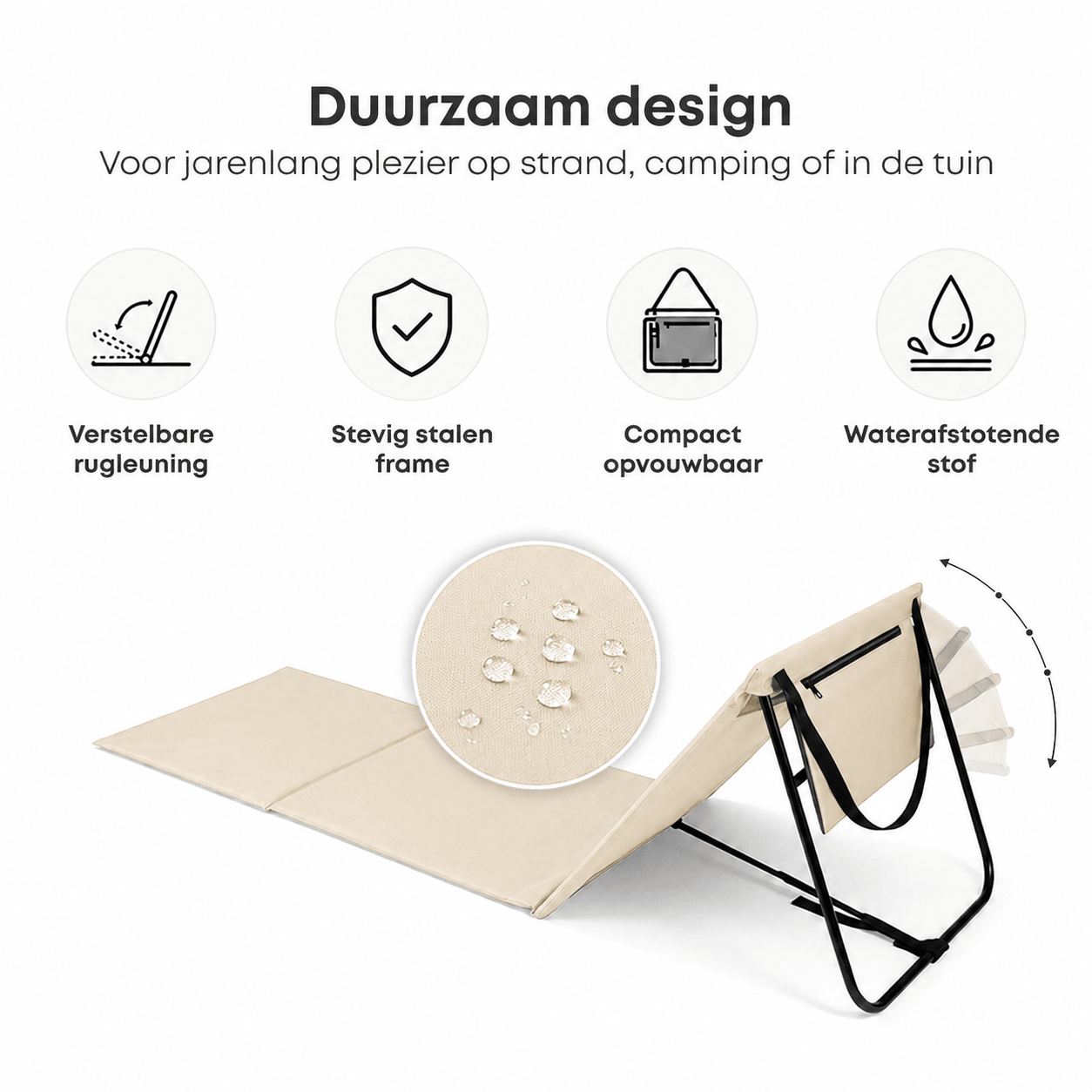 Strandmat 2 - Pack – Verstelbare Ligmat met Rugleuning – Beige - Intimo Living - Dromen & Wonen