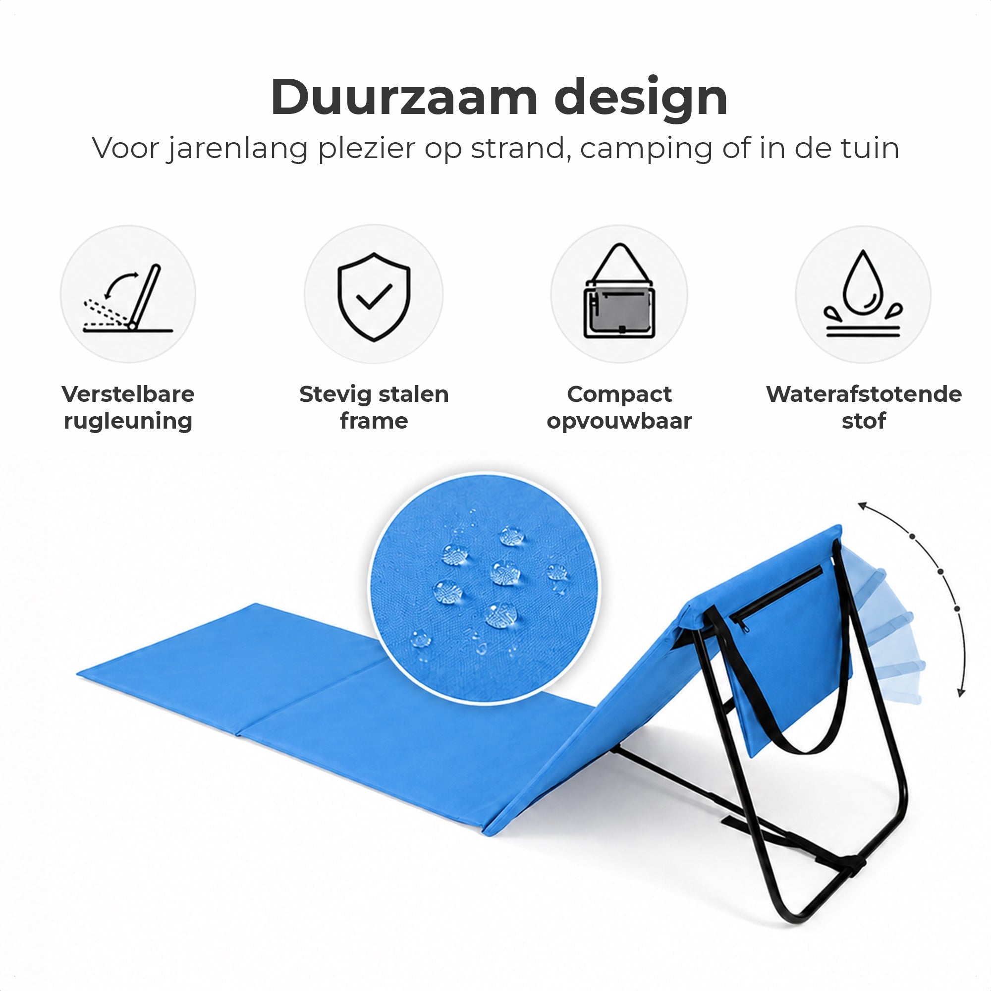 Strandmat 2-Pack – Verstelbare Ligmat met Rugleuning – Blauw - Intimo Living - Dromen & Wonen