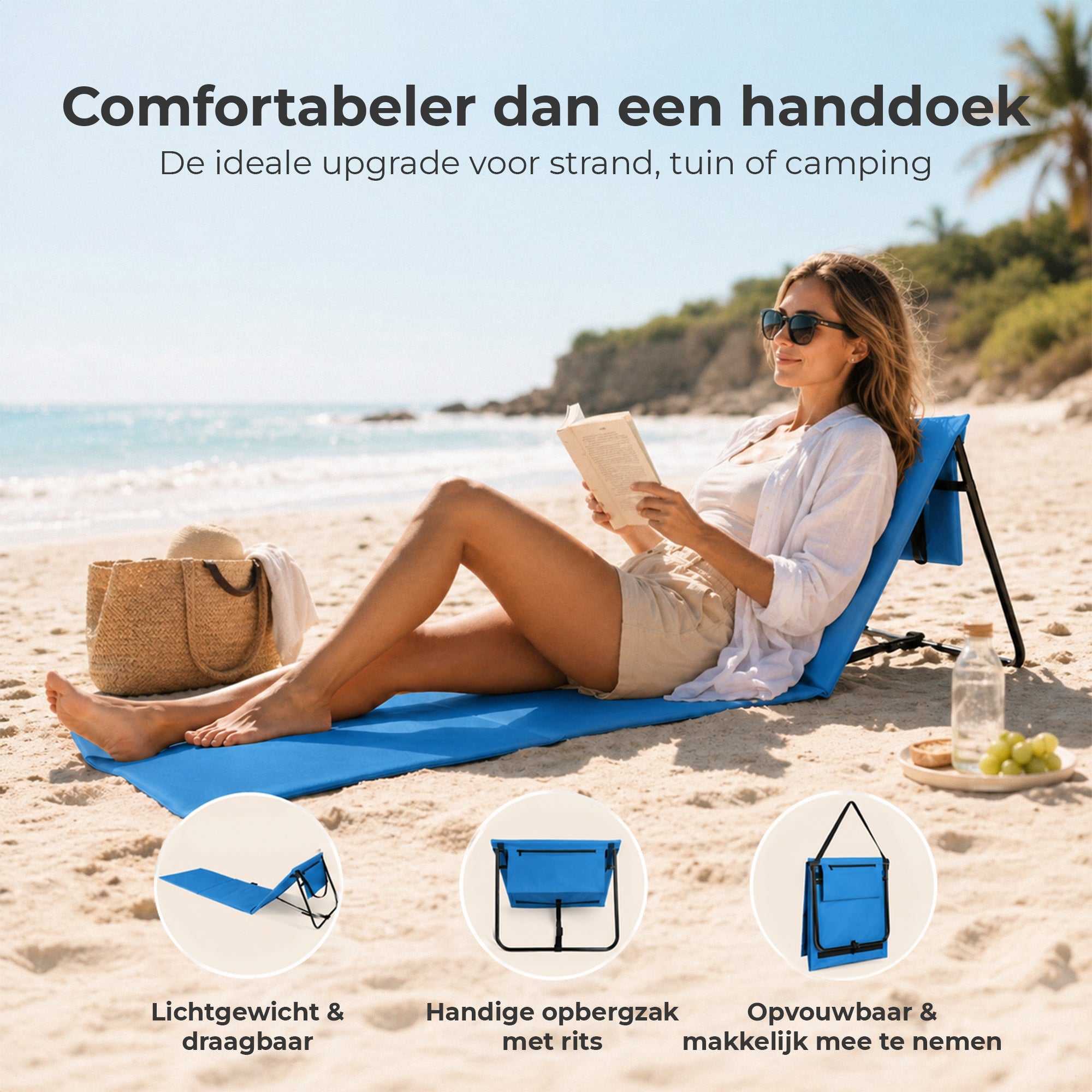 Strandmat 2-Pack – Verstelbare Ligmat met Rugleuning – Blauw - Intimo Living - Dromen & Wonen