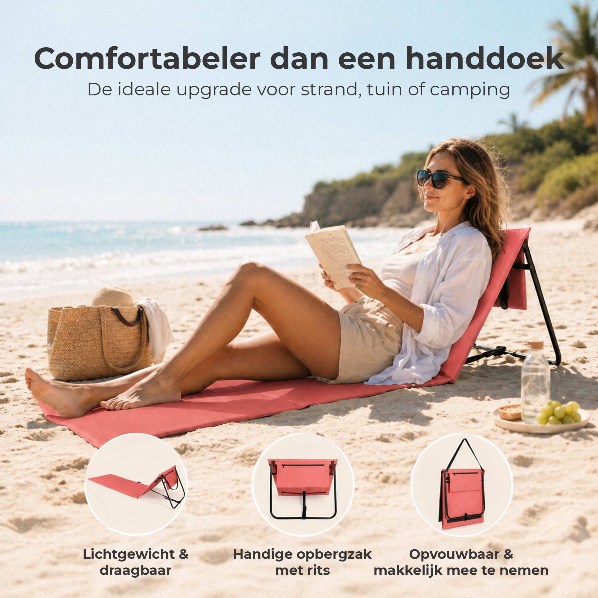 Strandmat 2 - Pack – Verstelbare Ligmat met Rugleuning – Oranje - Intimo Living - Dromen & Wonen