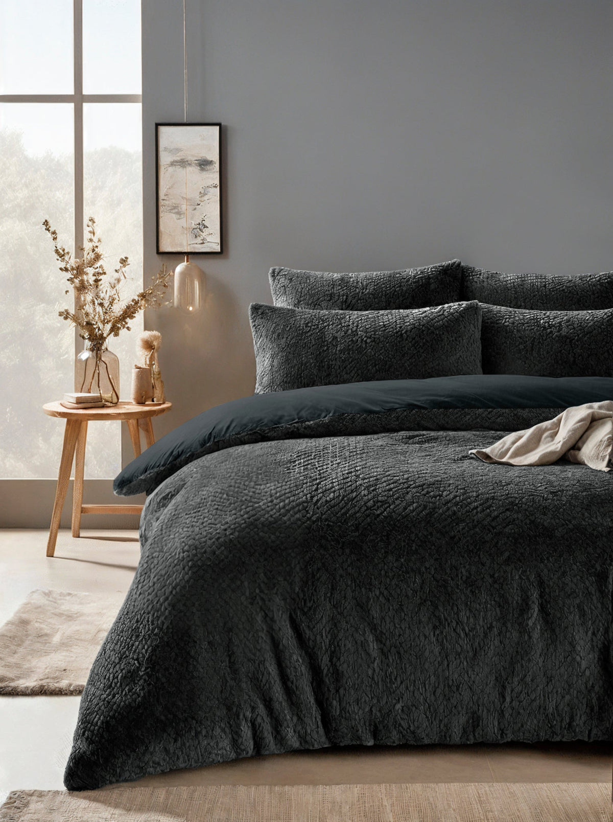 Teddy Dekbedovertrek Antraciet – Fur Teddy – Warm & Zacht met Kussenslopen – Sleeptime - Dromen & Wonen