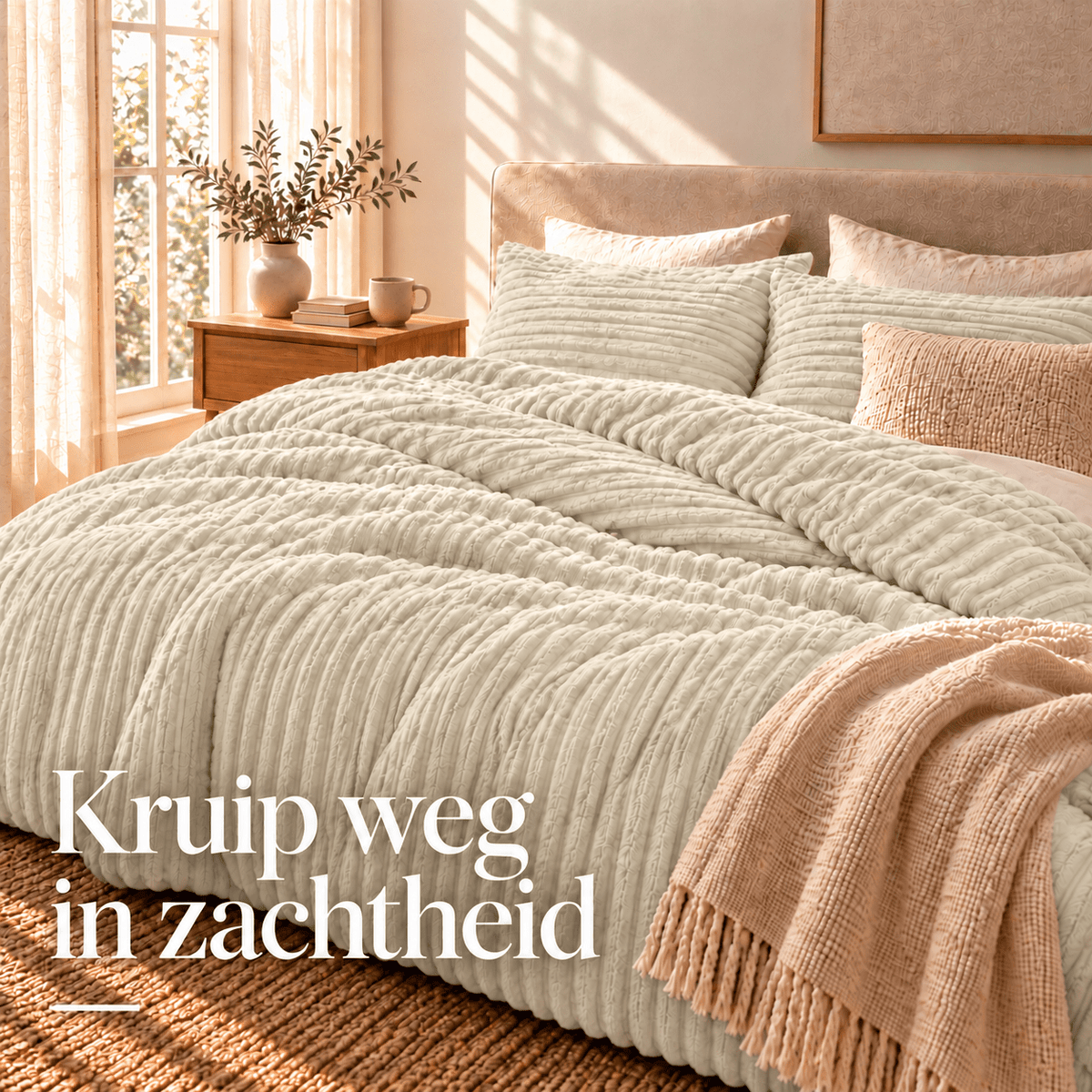 Teddy Dekbedovertrek Creme – Warm Rib Teddy Fleece met Kussenslopen – Sleeptime - Dromen & Wonen