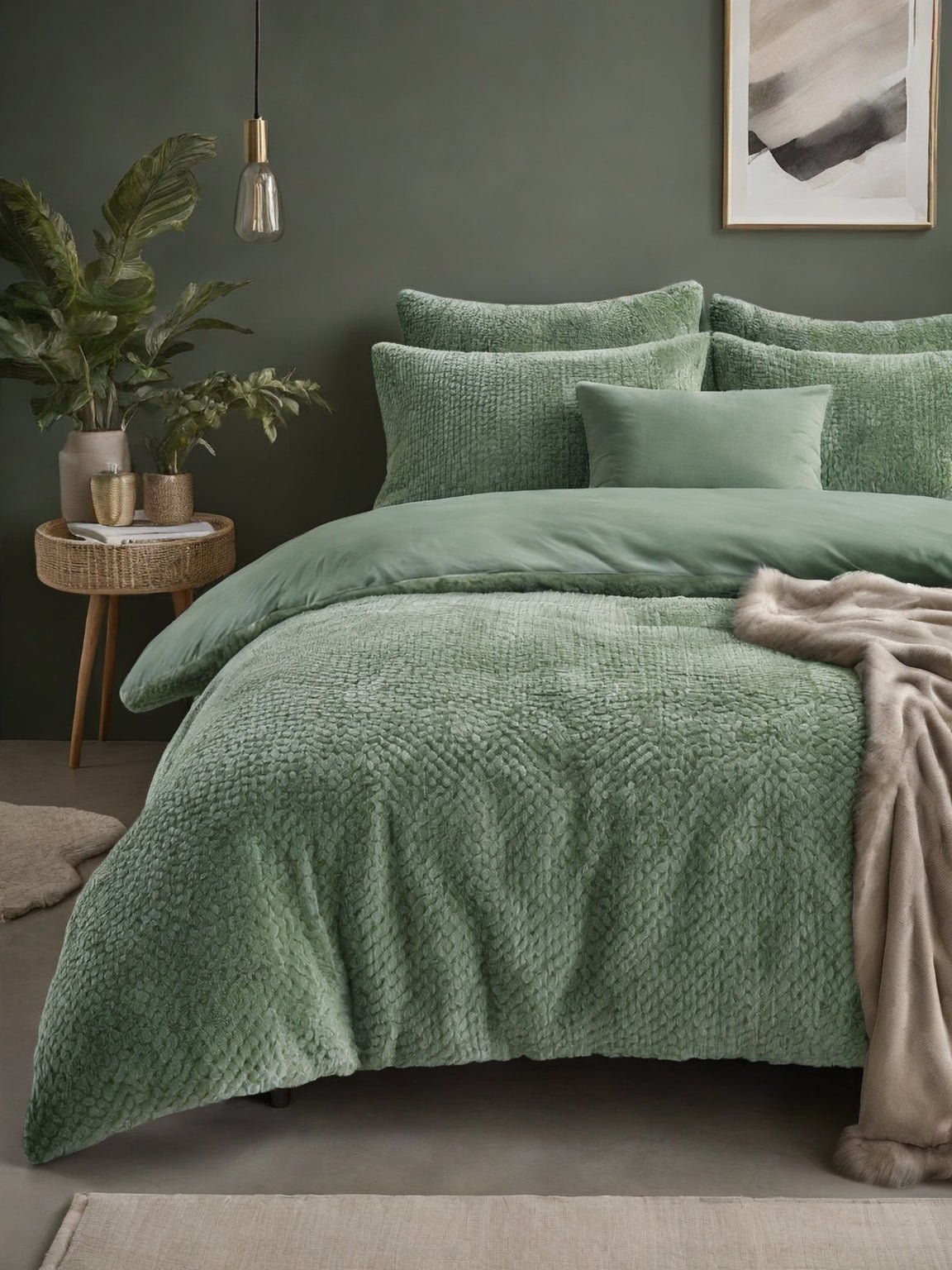 Teddy Dekbedovertrek Groen – Fur Teddy – Warm & Zacht met Kussenslopen – Sleeptime - Dromen & Wonen