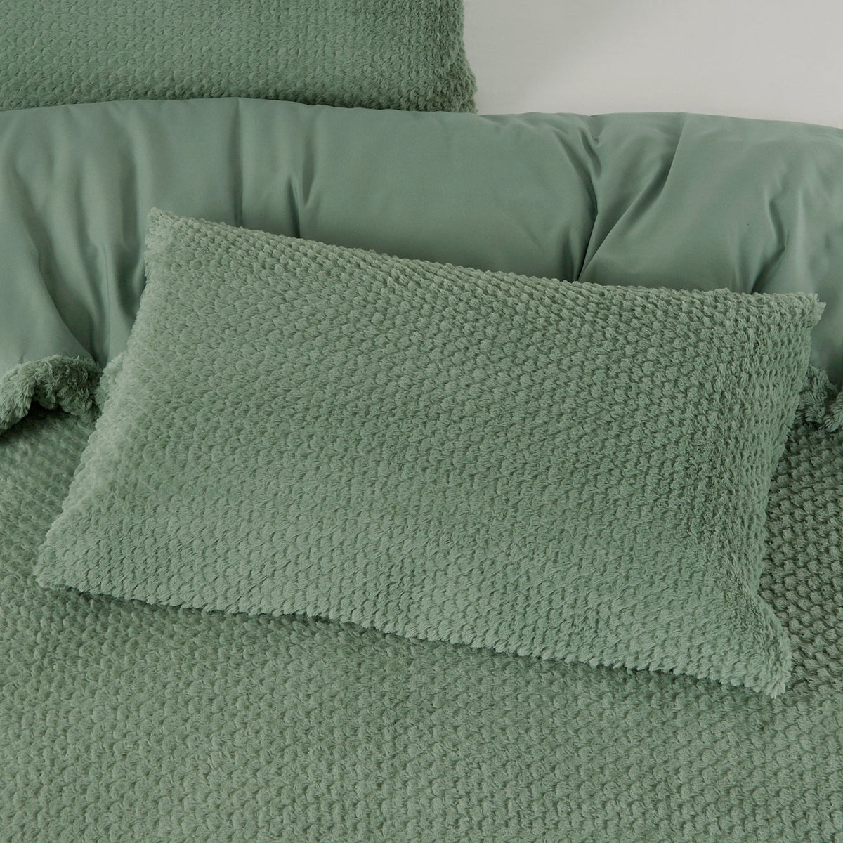 Teddy Dekbedovertrek Groen – Fur Teddy – Warm & Zacht met Kussenslopen – Sleeptime - Dromen & Wonen