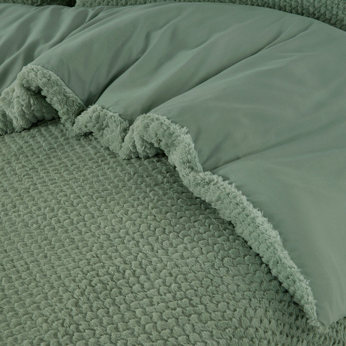 Teddy Dekbedovertrek Groen – Fur Teddy – Warm & Zacht met Kussenslopen – Sleeptime - Dromen & Wonen