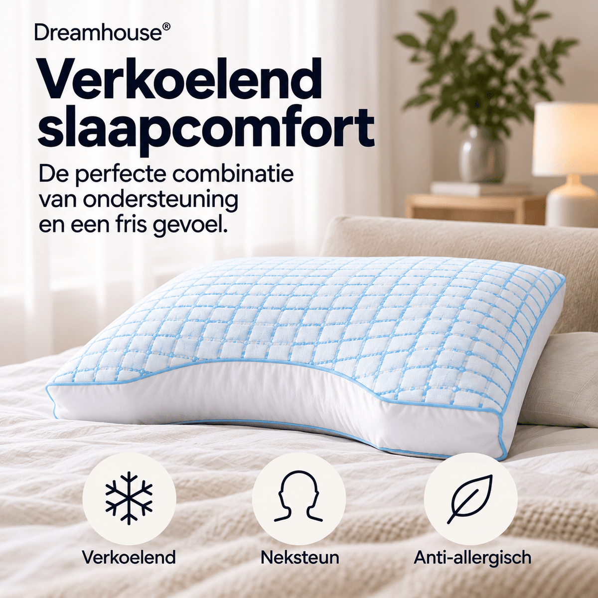 Verkoelend Hoofdkussen met Neksteun – Blue Cell Cooling – Dreamhouse - Dromen & Wonen